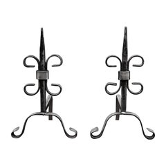 Small Pair of Andirons in the Gothic Style