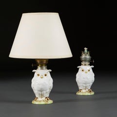 A Small Pair of Ceramic Owl Meissen Lamps