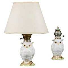 A Small Pair of Ceramic Owl Meissen Lamps 