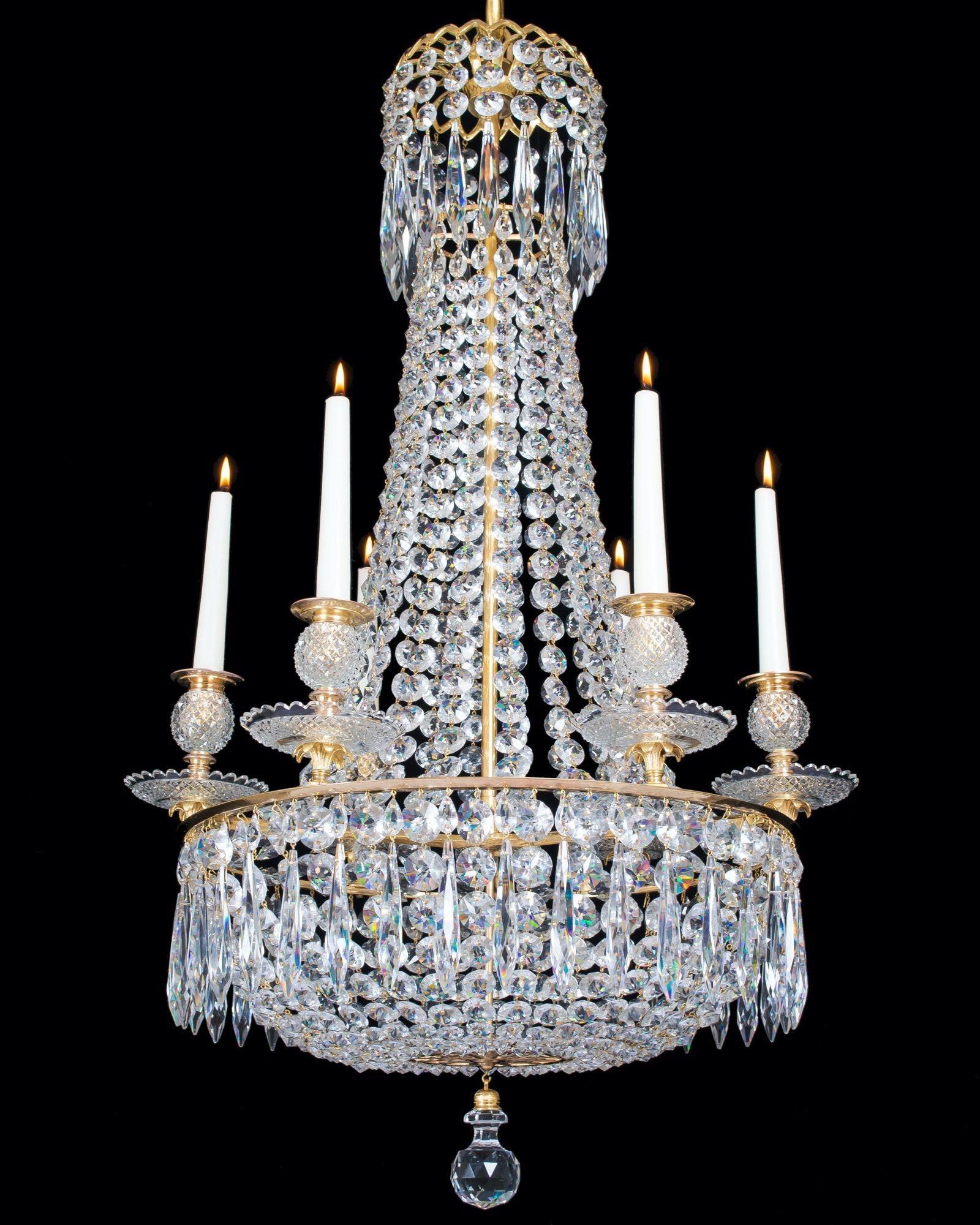 Small Pair of Classic Regency Chandeliers by John Blades  In Good Condition In Steyning, West sussex