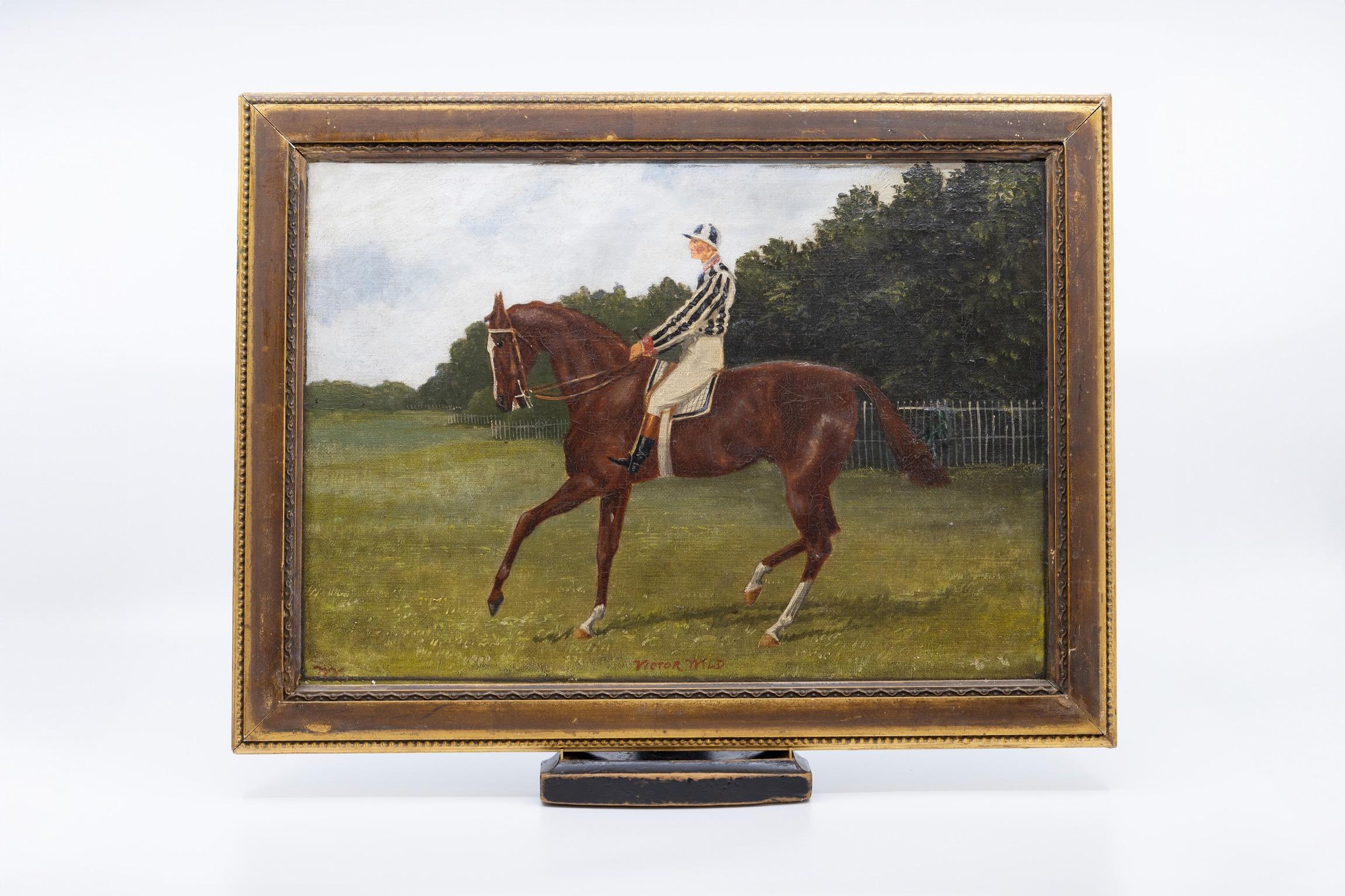 A Small Pair of Early 19th Century English Horse and Jockey Paintings For Sale 5