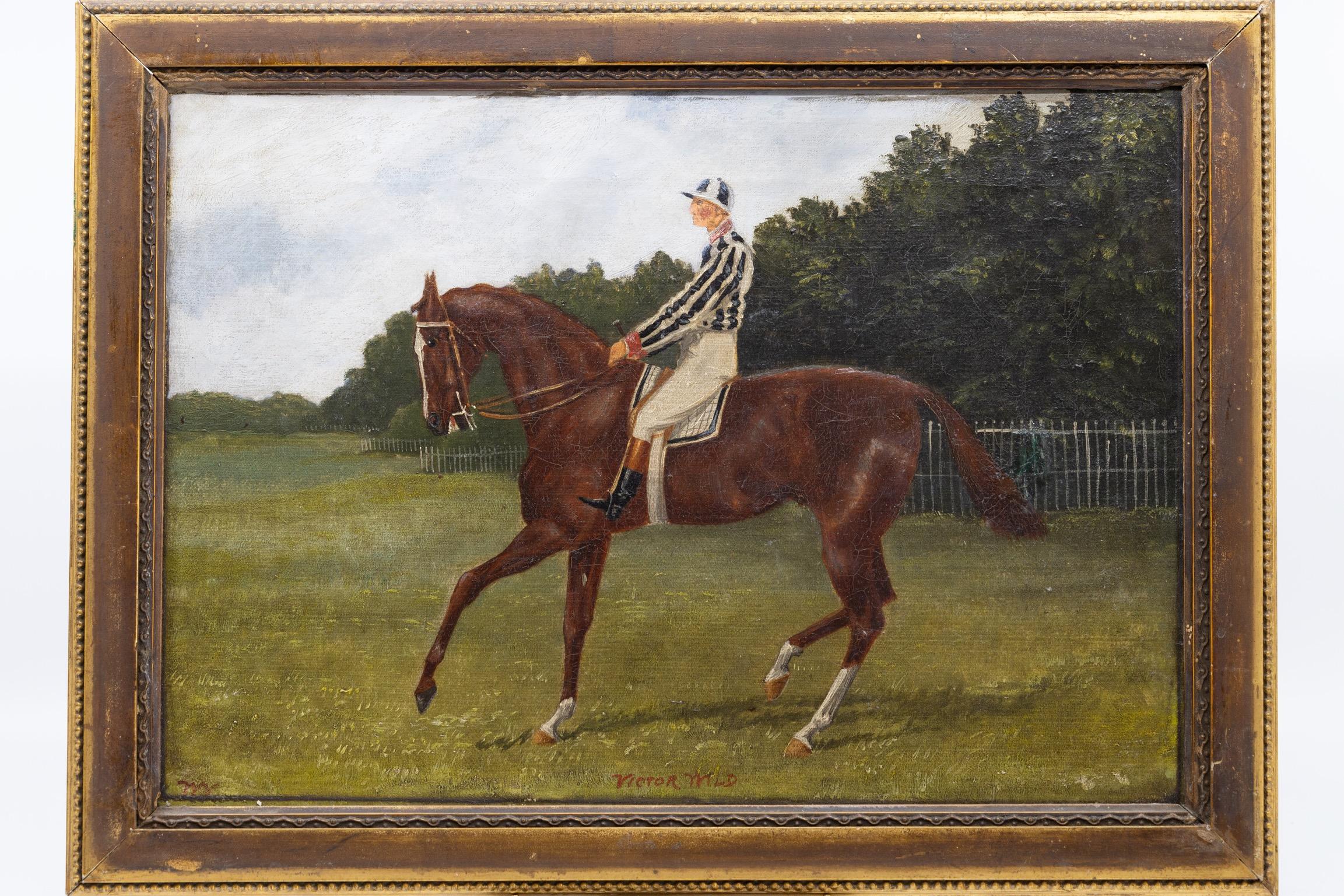 A Small Pair of Early 19th Century English Horse and Jockey Paintings For Sale 6
