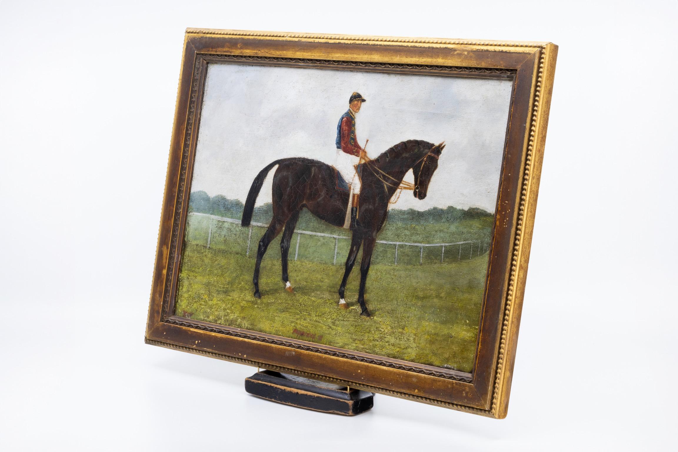 A Small Pair of Early 19th Century English Horse and Jockey Paintings In Good Condition For Sale In Oak Park, MI