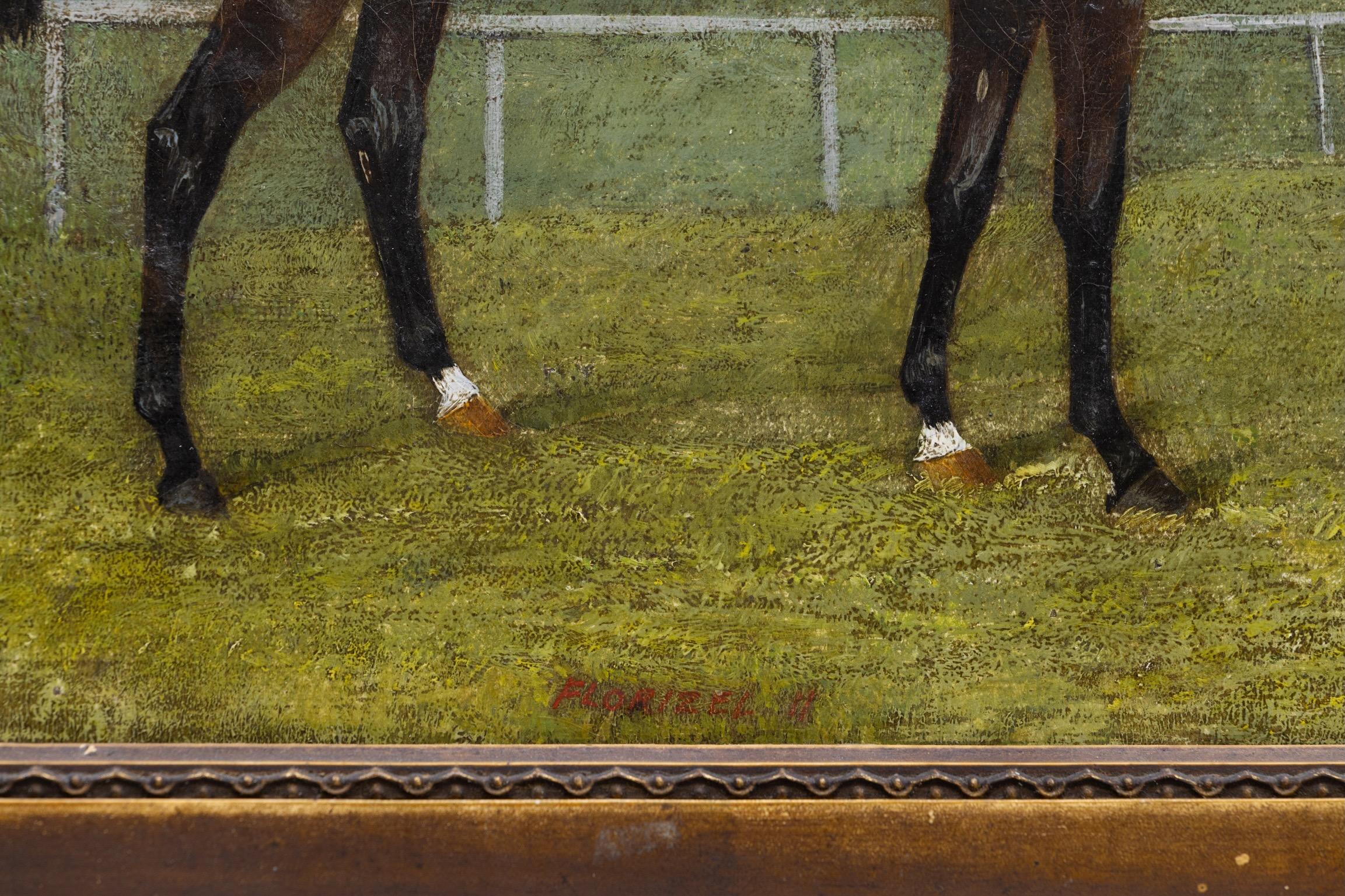 A Small Pair of Early 19th Century English Horse and Jockey Paintings For Sale 3
