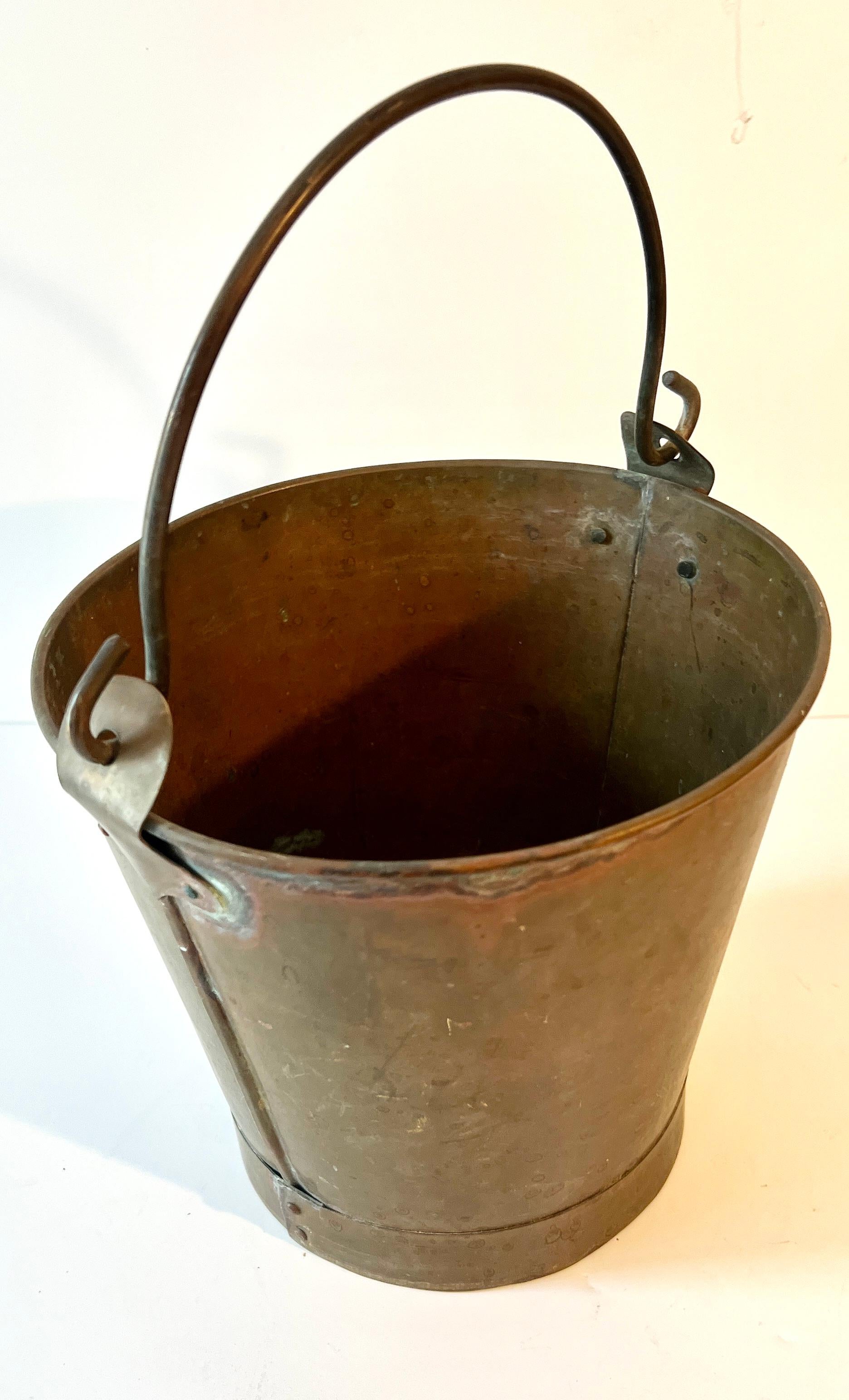 20th Century A Small Patinated Brass Pail with Handle For Sale