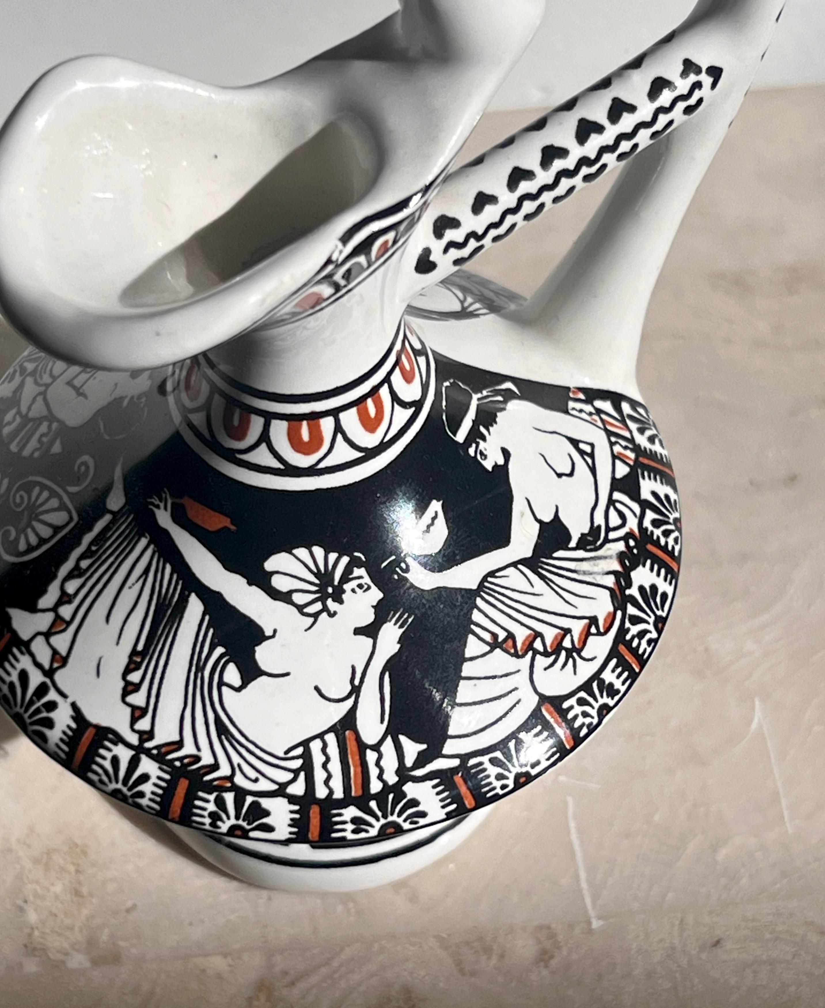 Hand-Crafted A small pitcher depicting Ancient Greek motif, Musée du Louvre, signed, 20th c For Sale