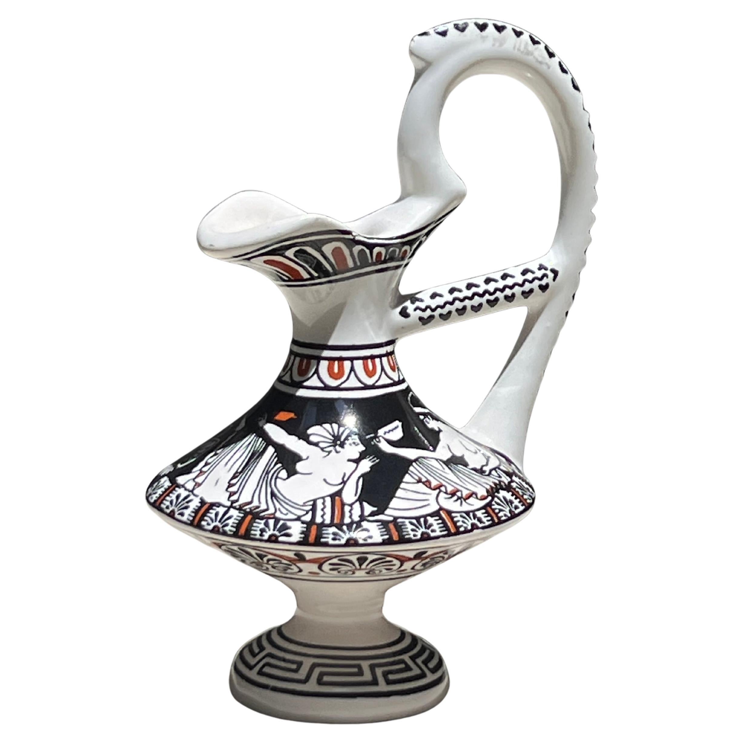 A small pitcher depicting Ancient Greek motif, Musée du Louvre, signed, 20th c For Sale