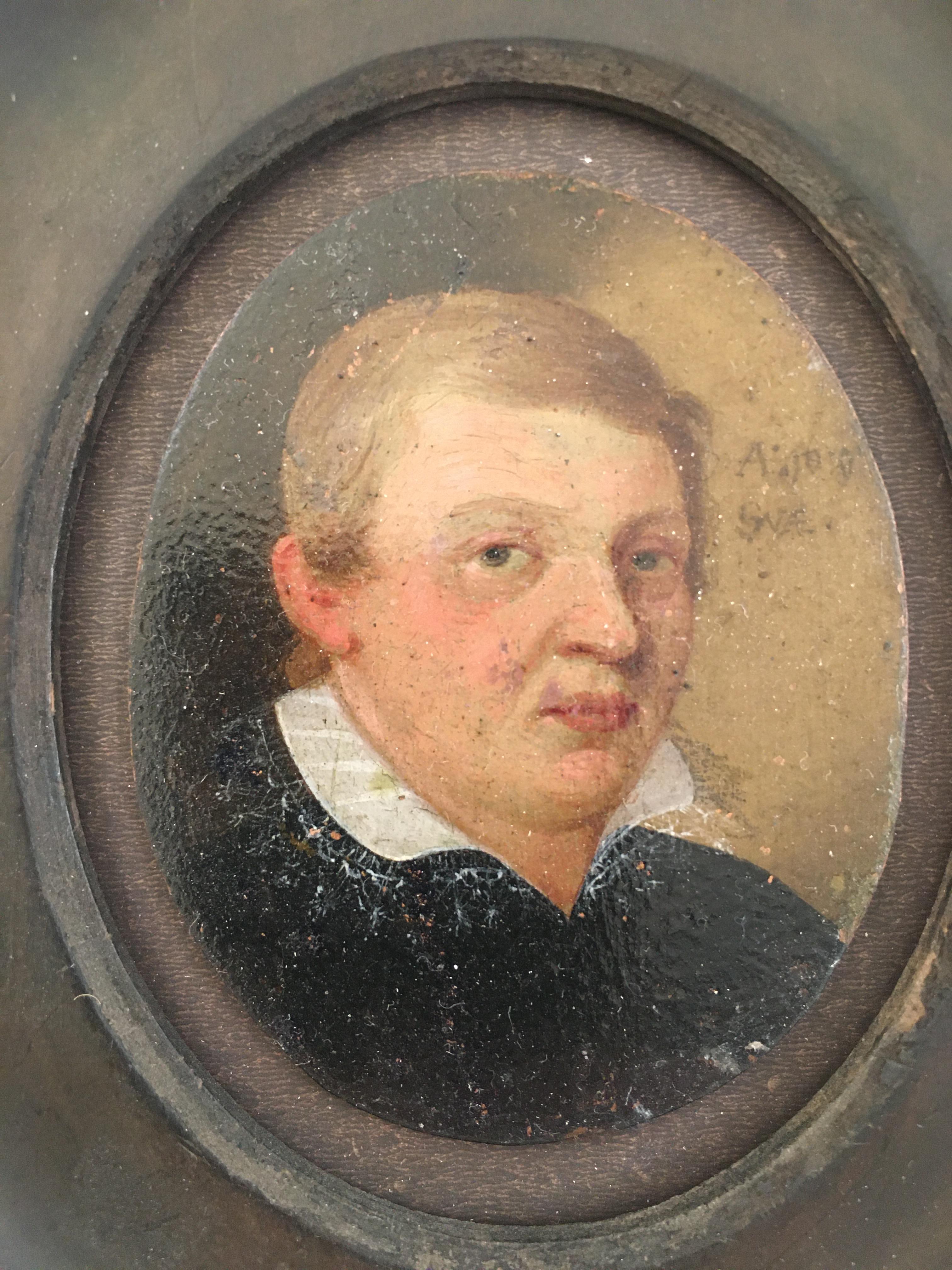 A small portrait of a young man, oil on copper.
Dated 1610 and with the text 