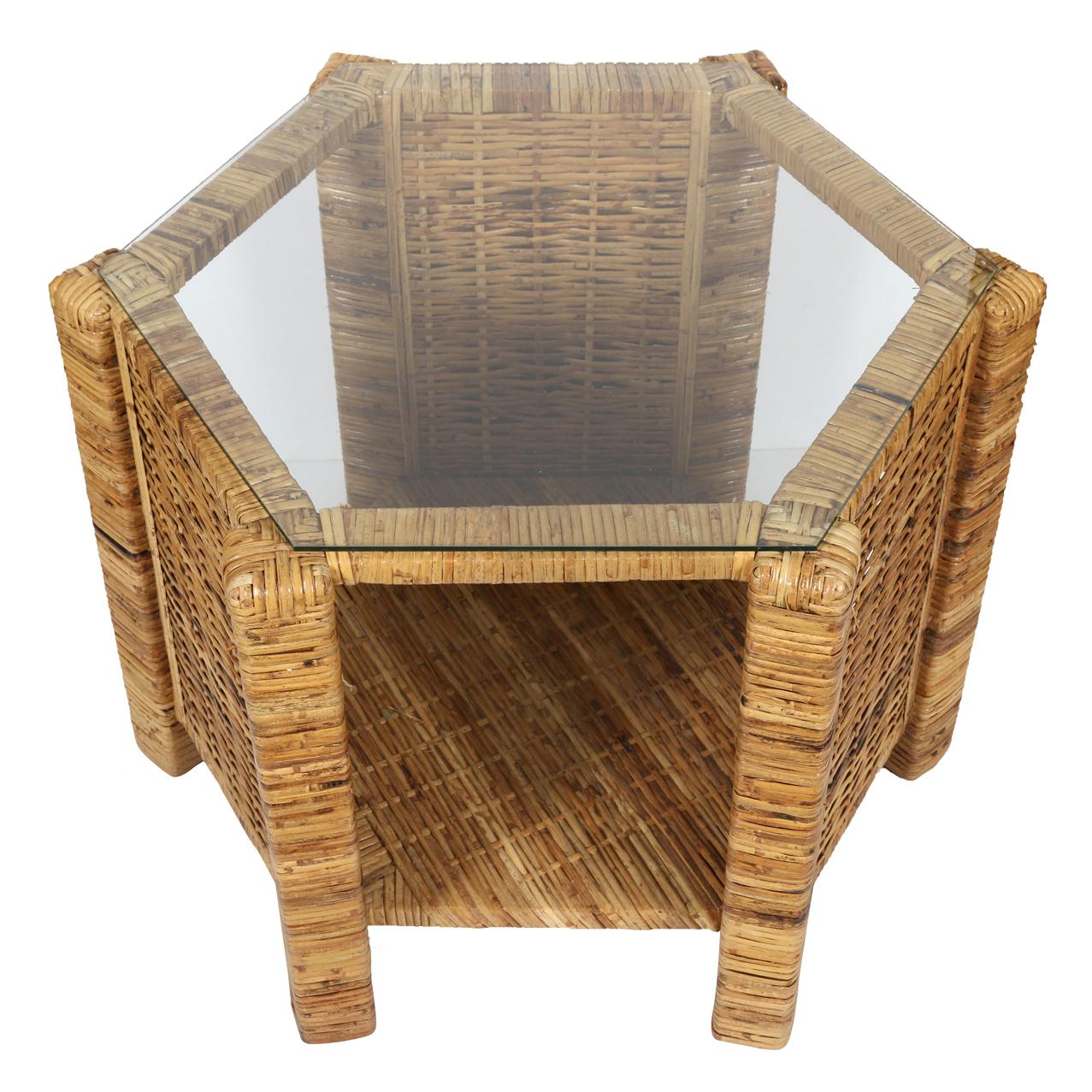 20th Century Small Rattan and Glass Table