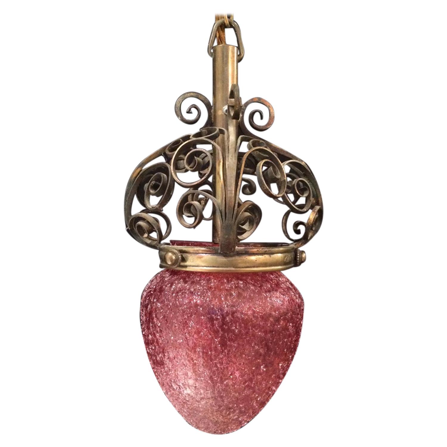 Small Register Marked Faraday & Son Glass and Brass Strawberry Lantern