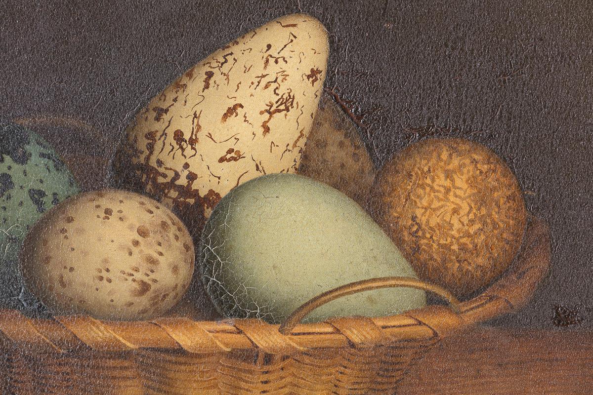 Français Peinture à petite échelle d'un panier d'œufs d'oiseaux vers 1790/1800 en vente