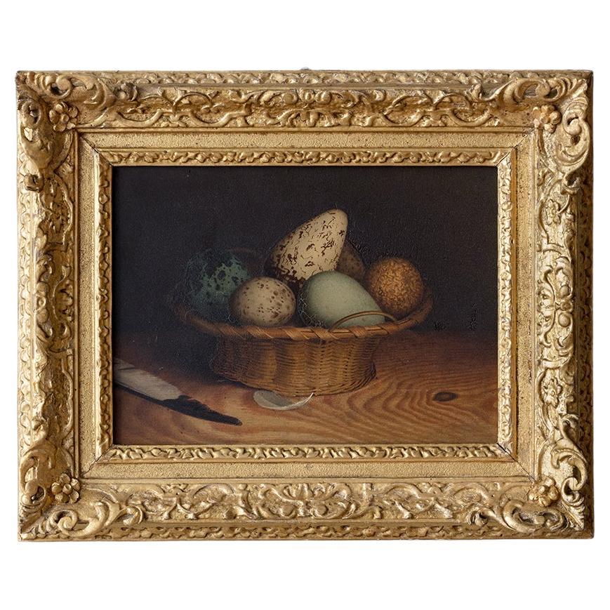 A Small Scale Painting of a Basket of Bird Eggs c. 1790/1800