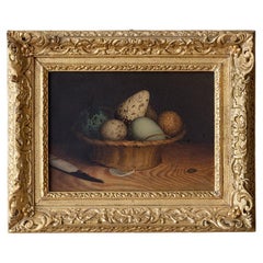 Peinture à petite échelle d'un panier d'œufs d'oiseaux vers 1790/1800