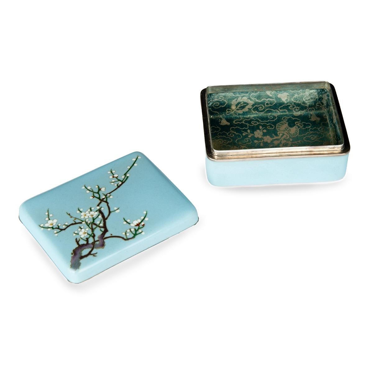 Japanese A small Showa period cloisonné box with a single branch of blossom For Sale