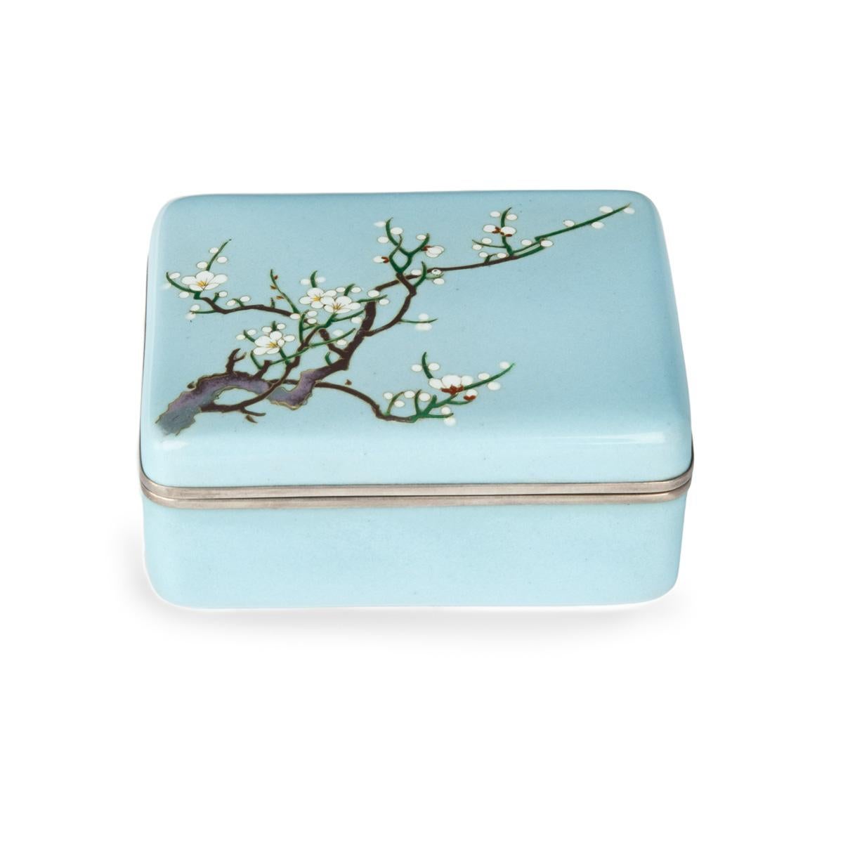 20th Century A small Showa period cloisonné box with a single branch of blossom For Sale