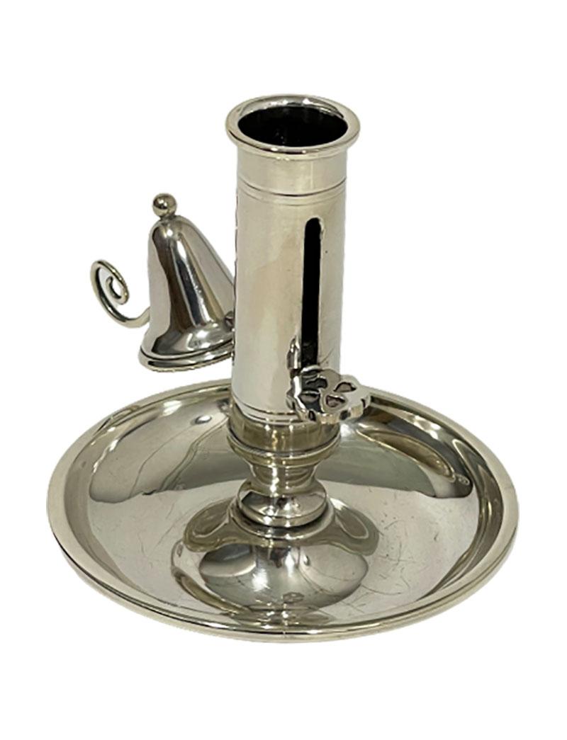 European Small Silver Chamber Candle Stick For Sale