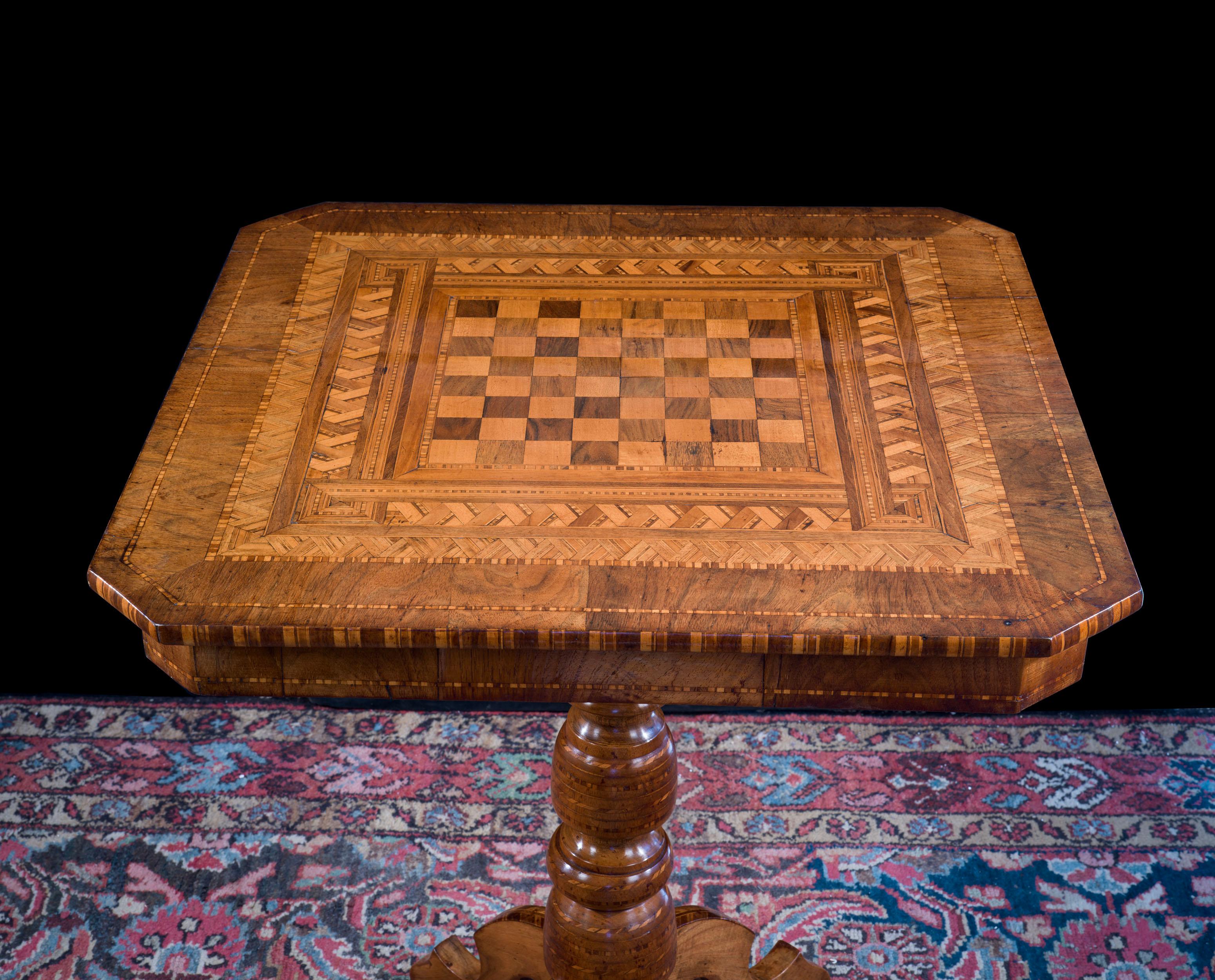 Italian A Small Sorrento Ware Walnut Chess Table For Sale