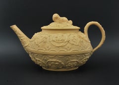 Small Teapot in Caneware with Spaniel Finial. Wedgwood, circa 1820