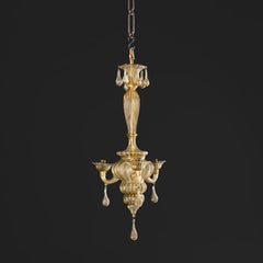 A Small Three Arm Light Green Murano Glass Chandelier by MVM Cappellin