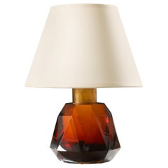 Small Topaz Cut Glass Table Lamp