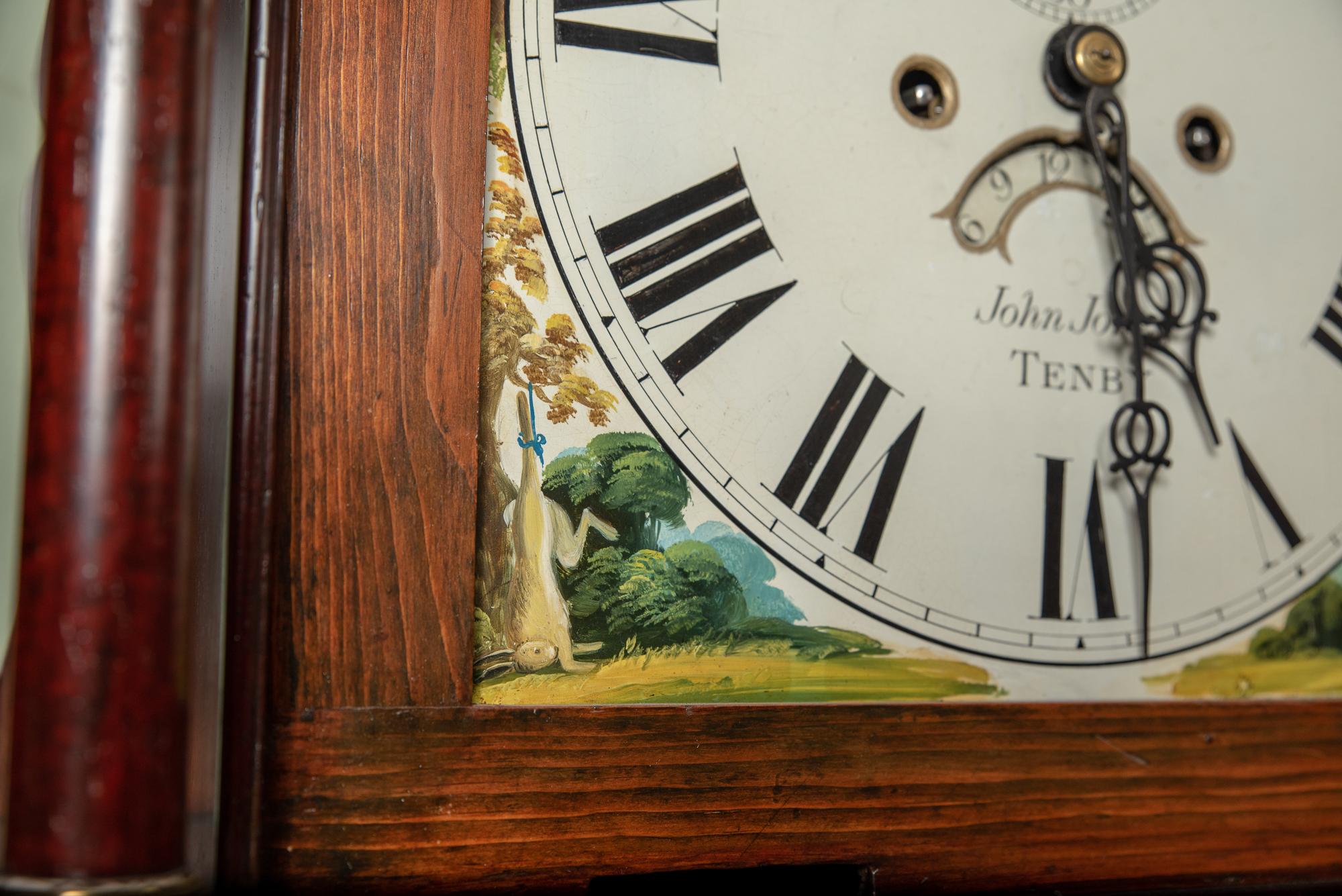 English Small Unusual Fine Rosewood Longcase Clock by Jones of Tenby For Sale