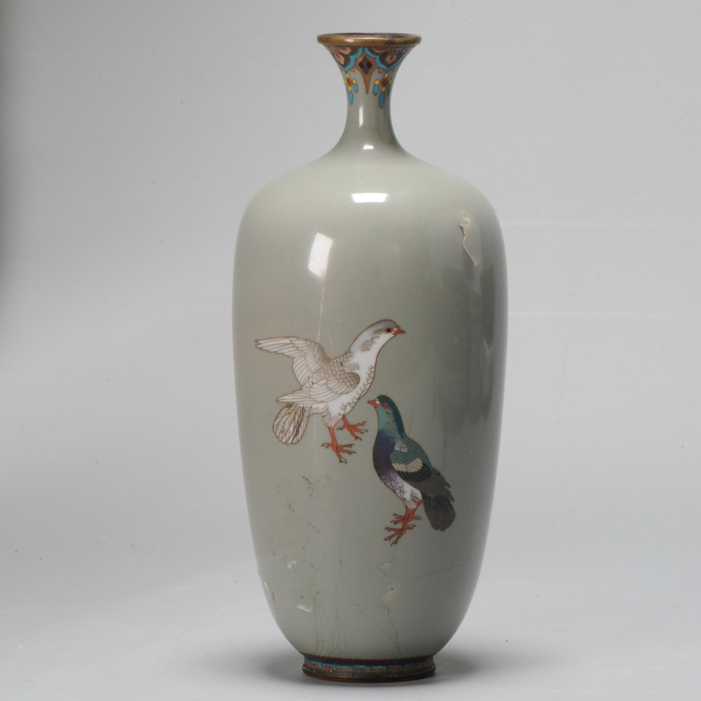 19th Century Small Vase with Birds Dove Pigeon Cloisonné Enamel Meiji Period '1868-1912' For Sale
