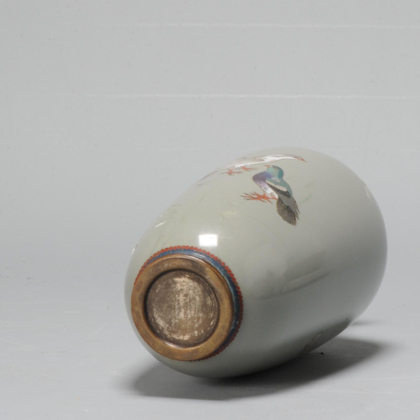Porcelain Small Vase with Birds Dove Pigeon Cloisonné Enamel Meiji Period '1868-1912' For Sale