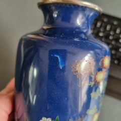 Small Vase with Flowers on Blue Cloisonné Enamel Meiji Era '1868-1912'