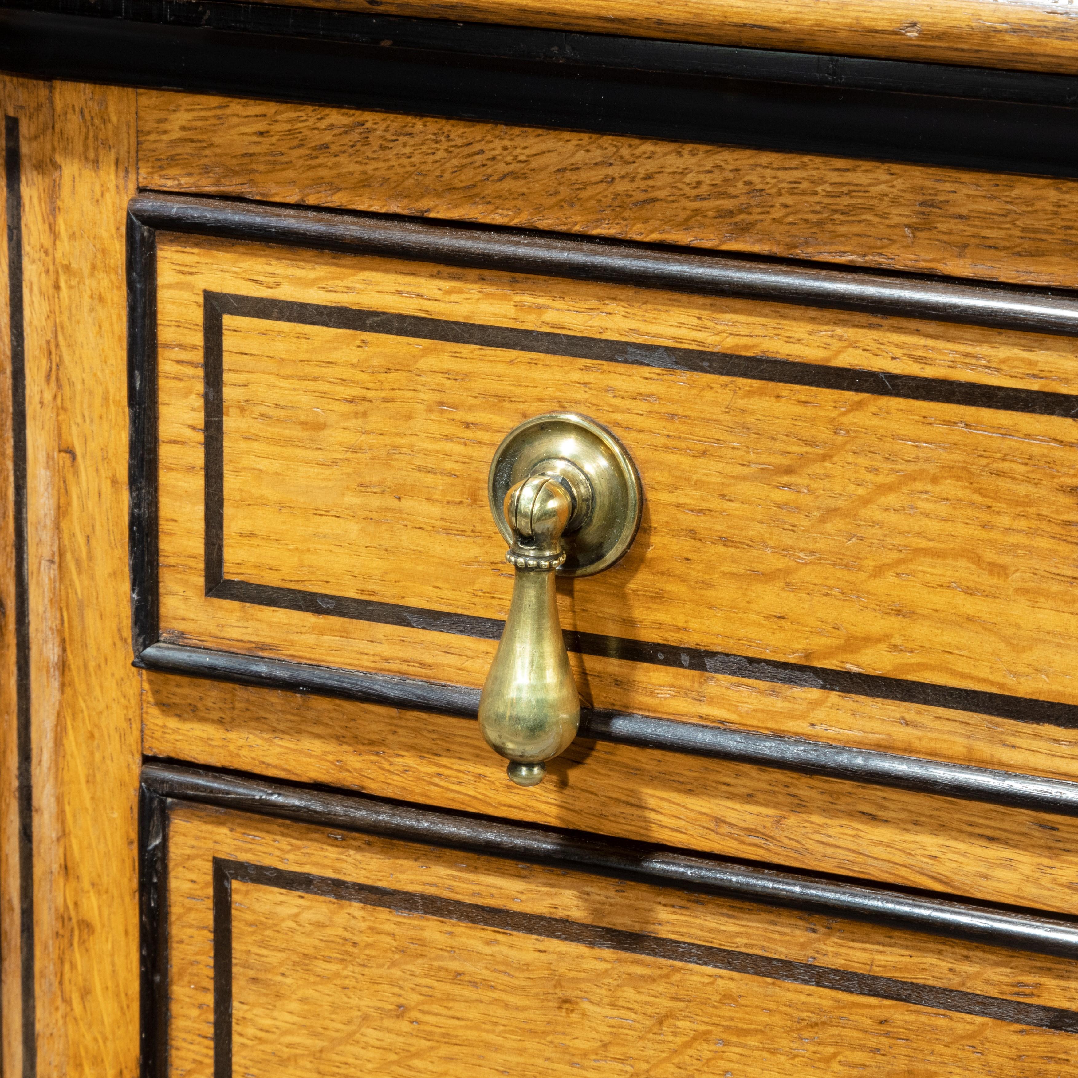 Late 19th Century Small Victorian Oak and Ebony Partner’s Desk, Attributed to Holland and Sons For Sale