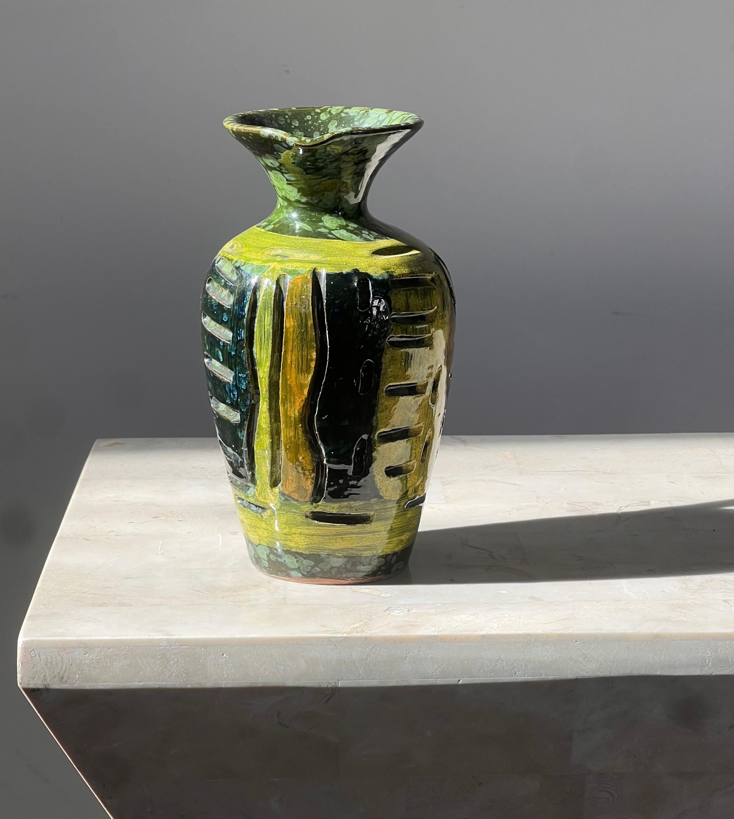 Pequeña jarra de cerámica italiana vintage según Gambone, hacia 1960 Hecho a mano en venta