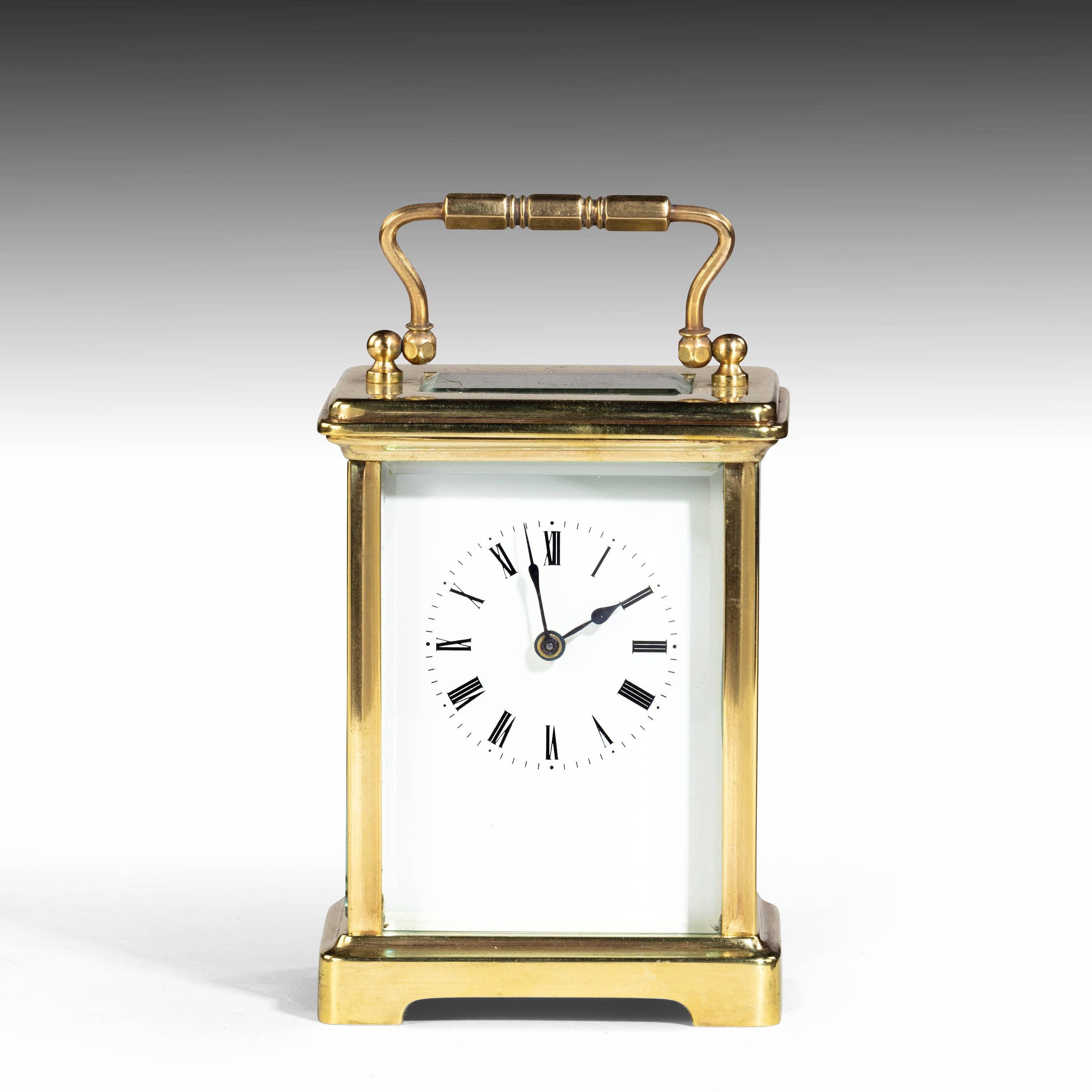 A smart brass, French, carriage clock. Now completely overhauled and restored.
  