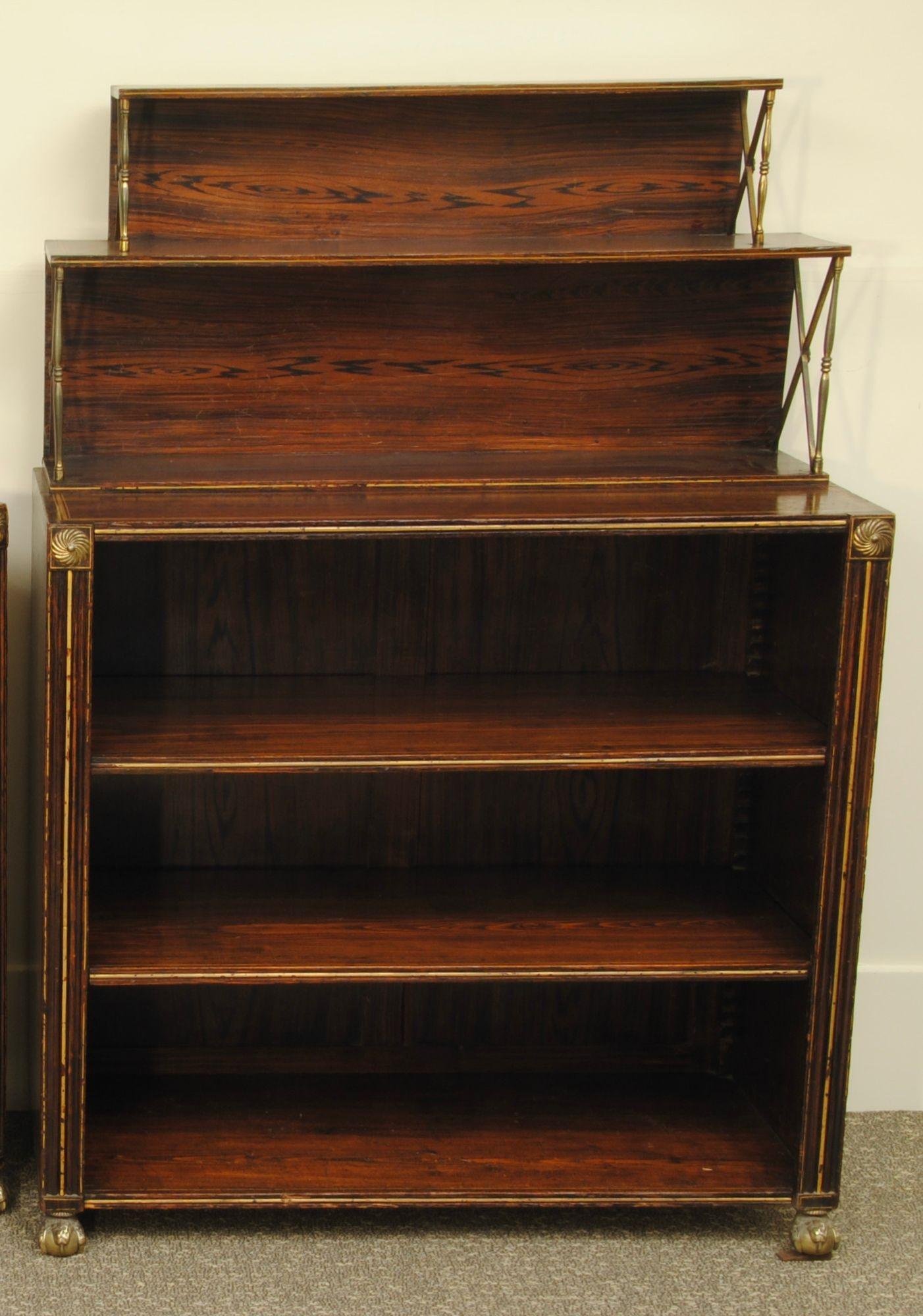 Smart Pair of Regency Simulated Rosewood Open Bookcases In Good Condition For Sale In Lincolnshire, GB