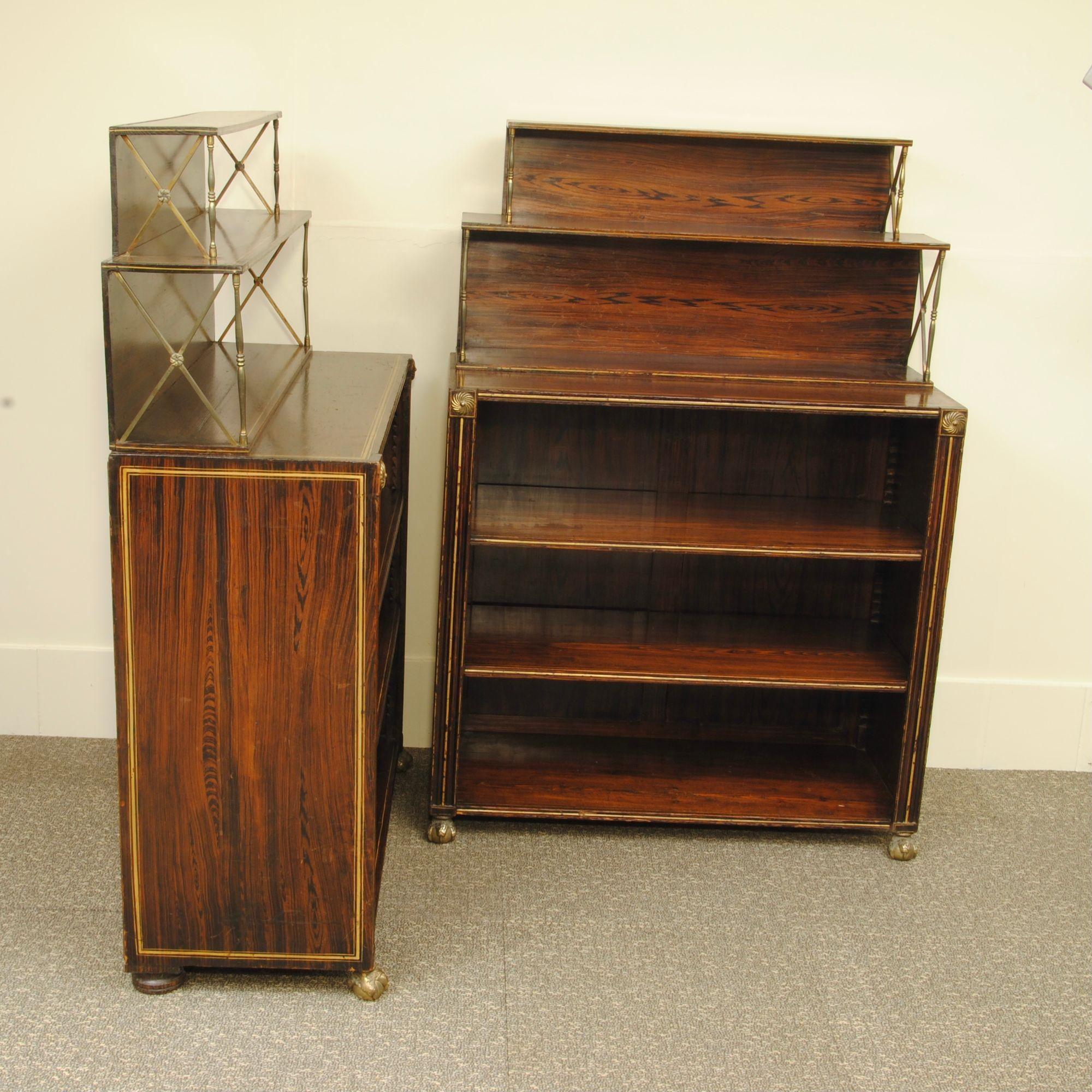 19th Century Smart Pair of Regency Simulated Rosewood Open Bookcases For Sale