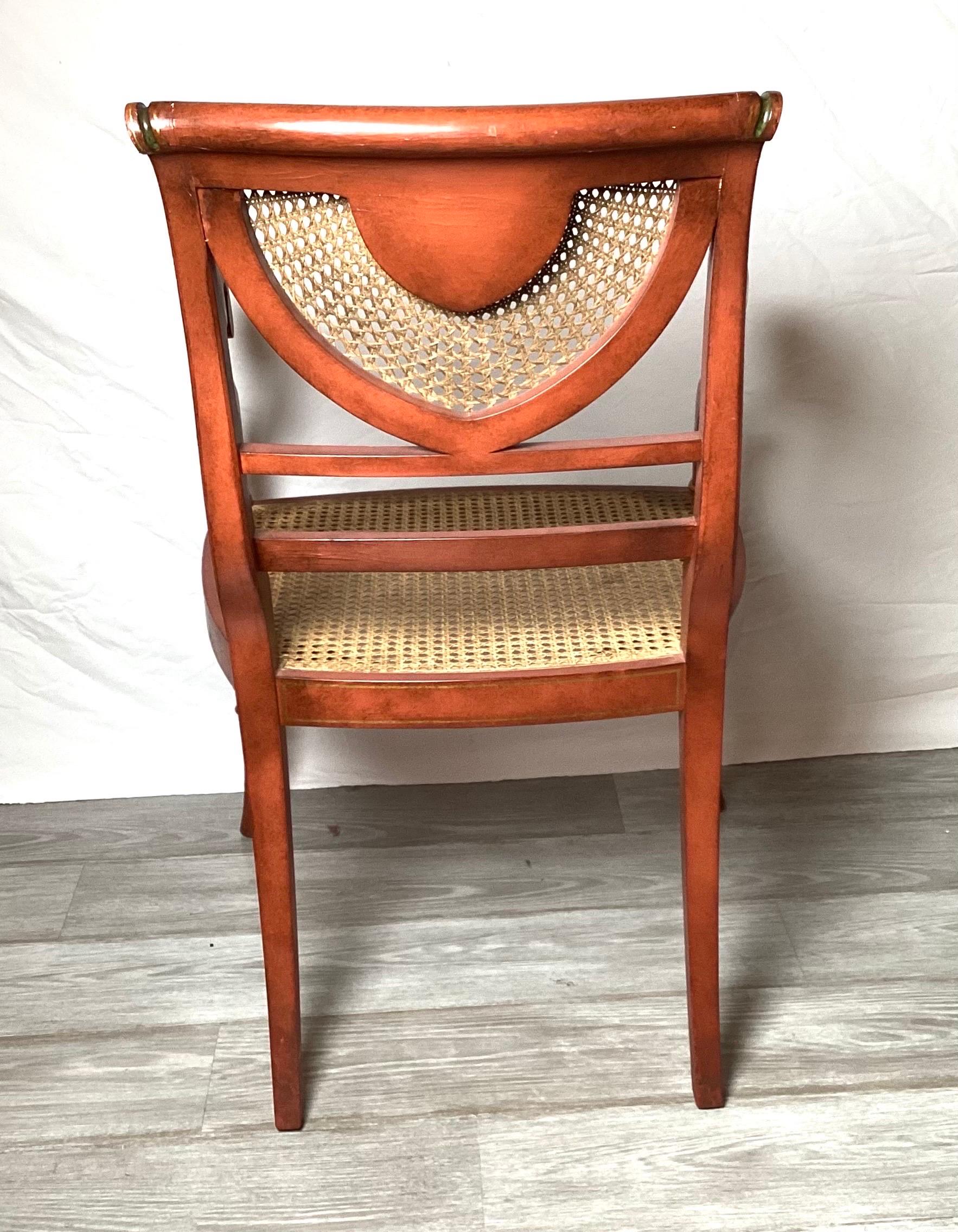 Late 20th Century Smith and Watson Hand Painted Regency Arm Chair with Caned Seat For Sale