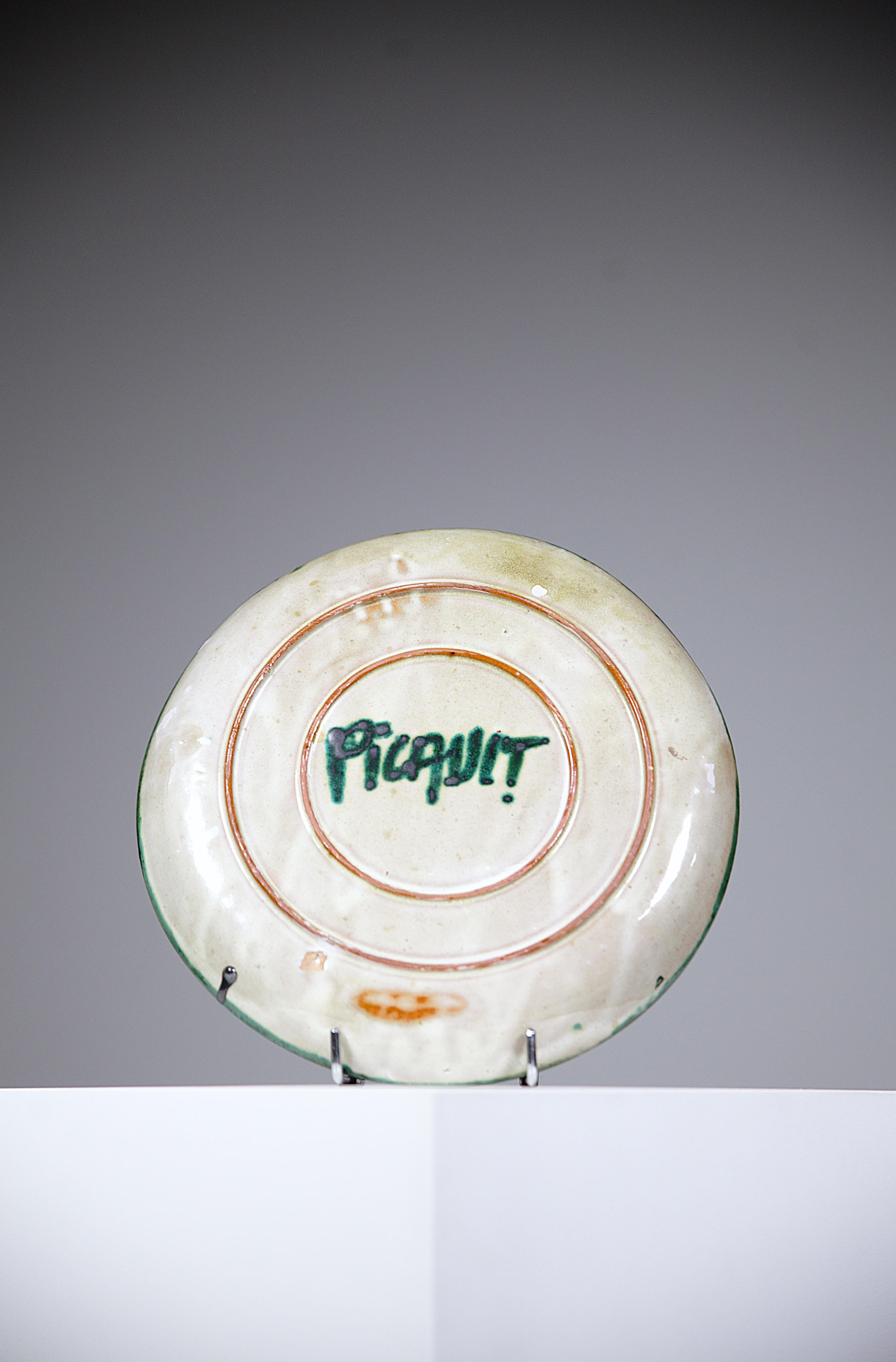 French A Snake Ceramic Plate by Robert Picault Vallauris France 1960s For Sale