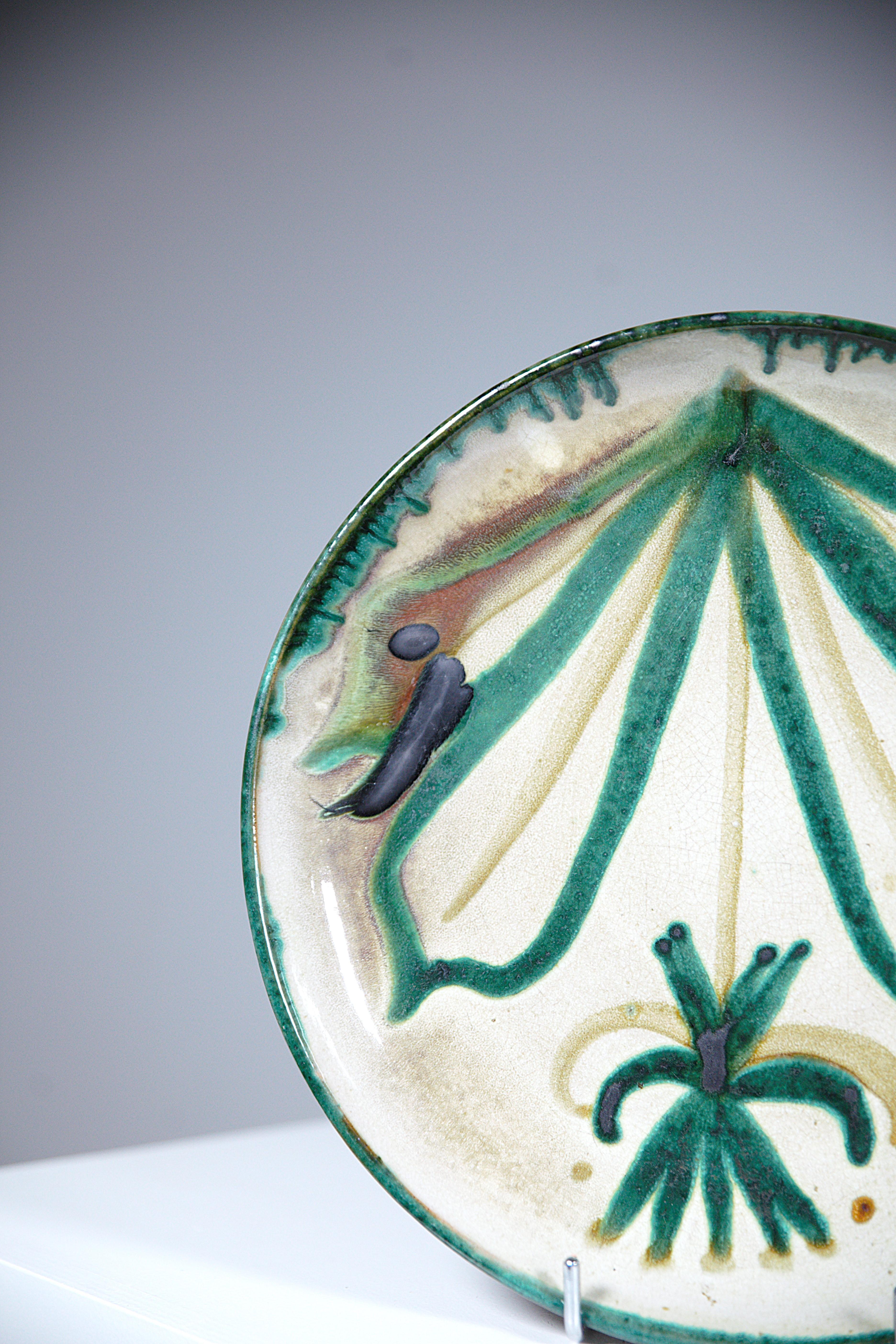 Enameled A Snake Ceramic Plate by Robert Picault Vallauris France 1960s For Sale