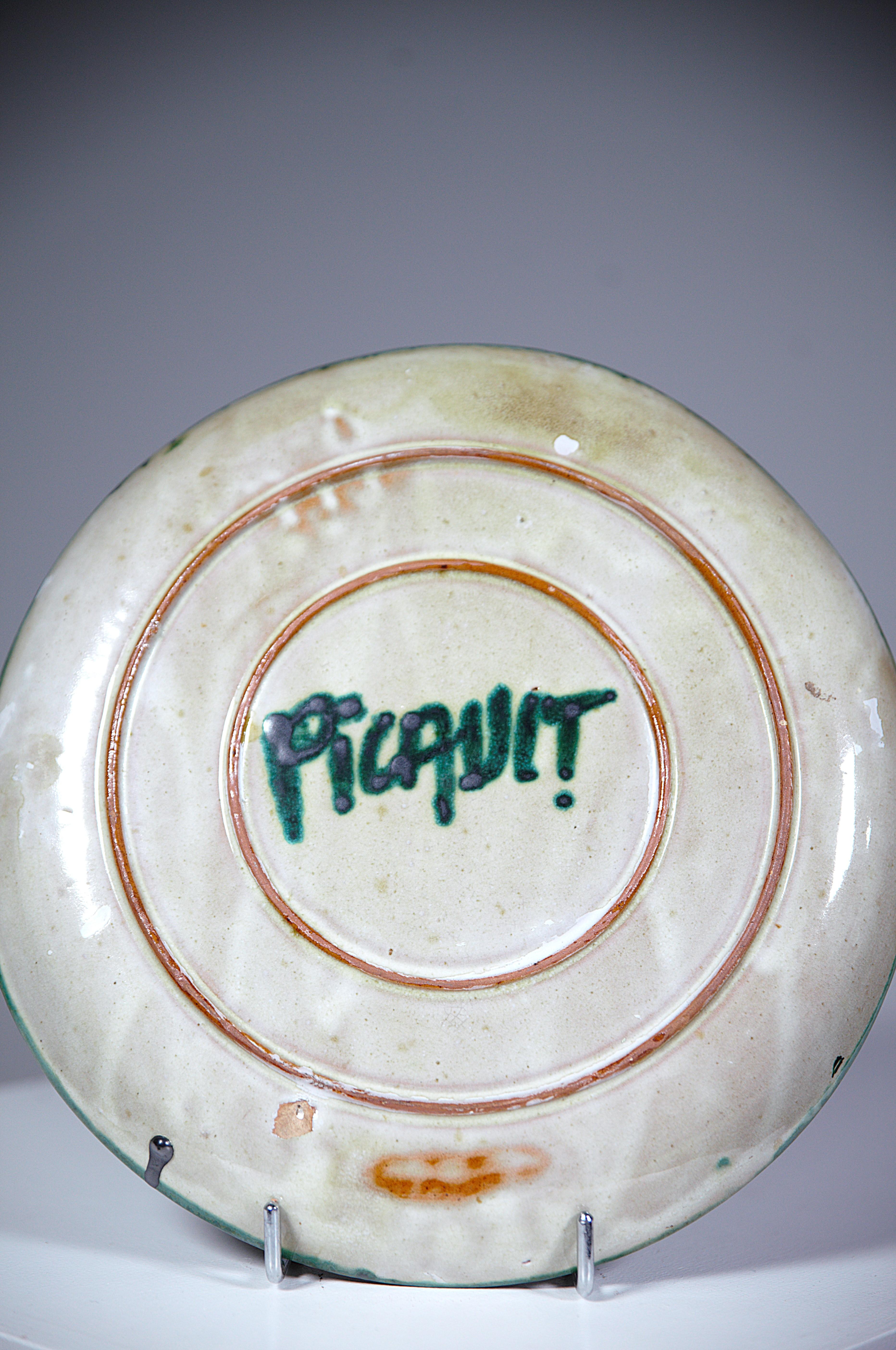 Mid-20th Century A Snake Ceramic Plate by Robert Picault Vallauris France 1960s For Sale