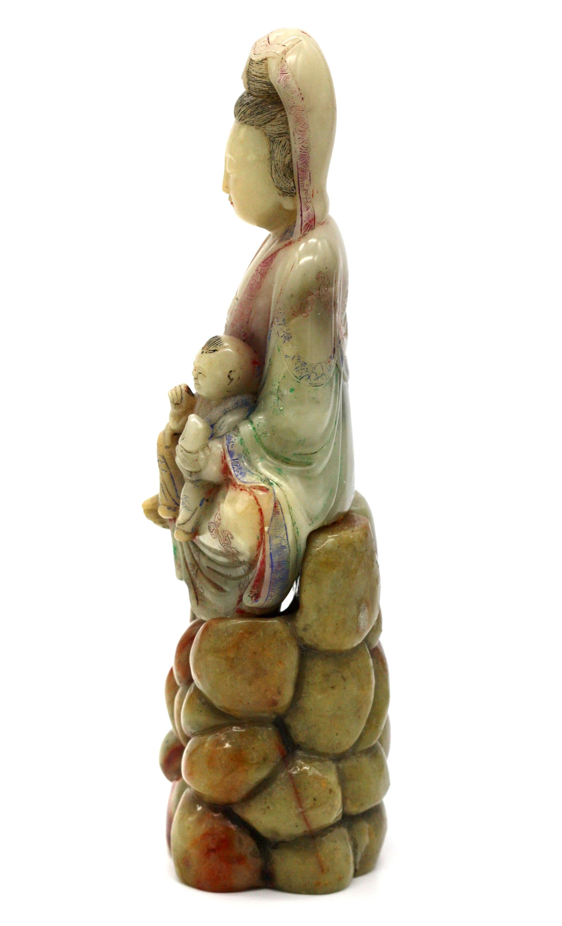 Soapstone Figure of Songzi Guanyin In Good Condition For Sale In West Palm Beach, FL