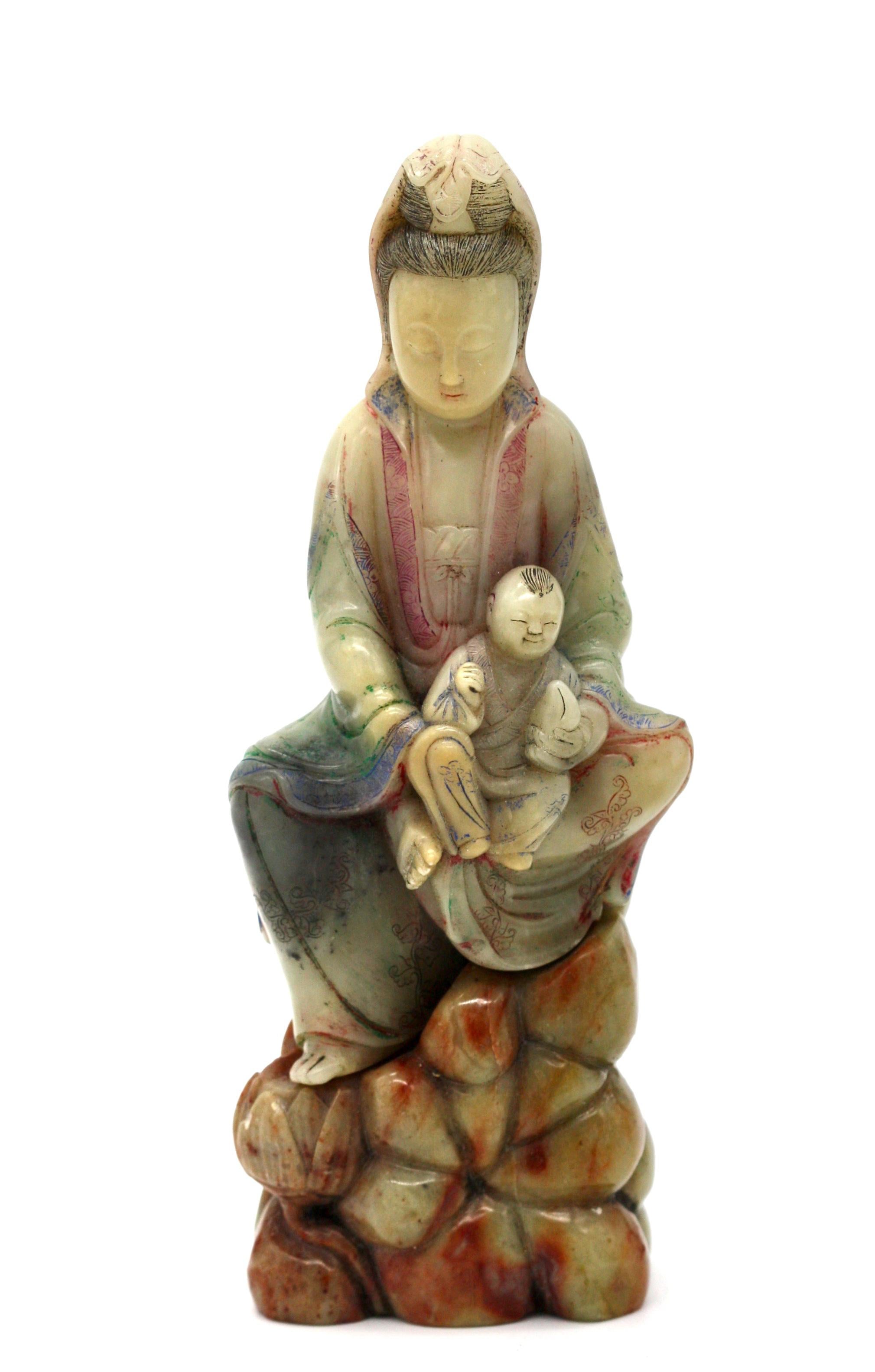 Soapstone Figure of Songzi Guanyin For Sale 2