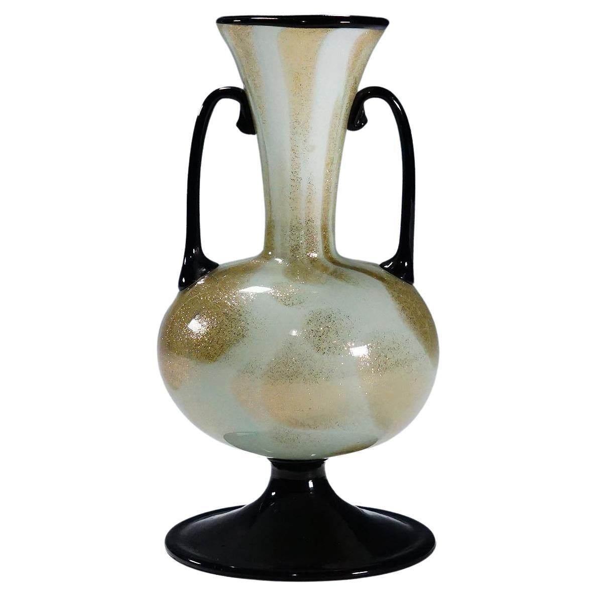 Vase aus Soffiato-Glas mit Aventurin von Fratelli Toso (attr.), Murano, ca. 1930er Jahre