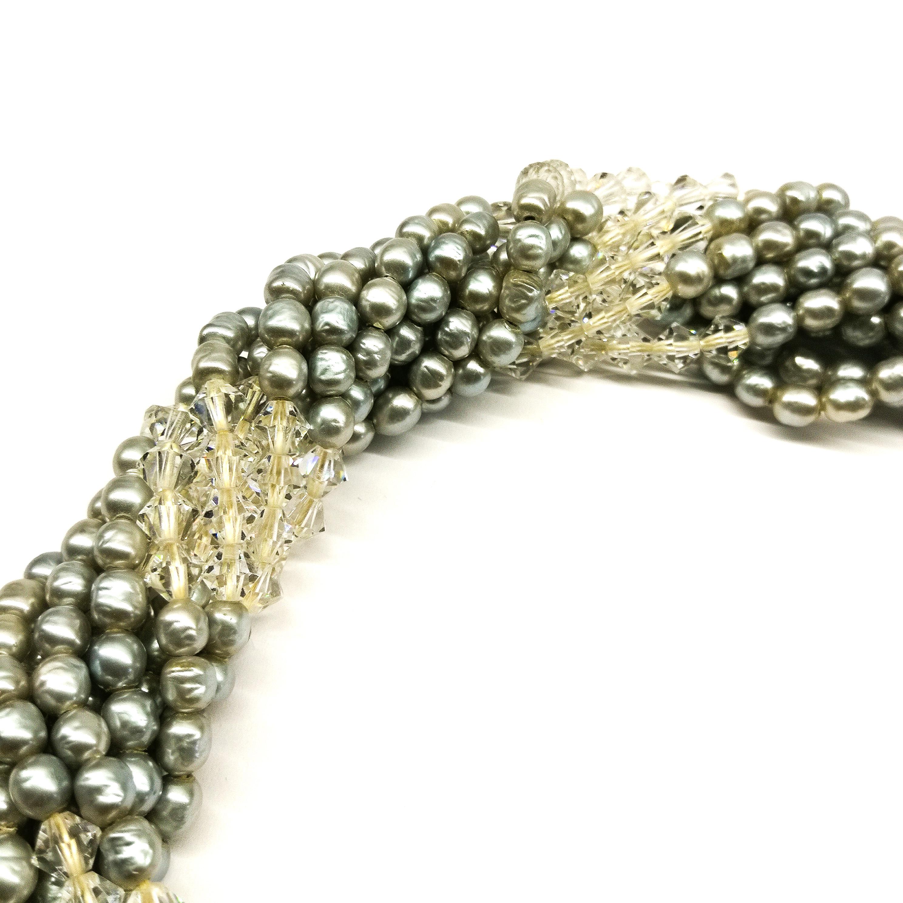 A soft grey baroque pearl and clear crystal 'twist' necklace, Ciner, USA, 1980s For Sale 1
