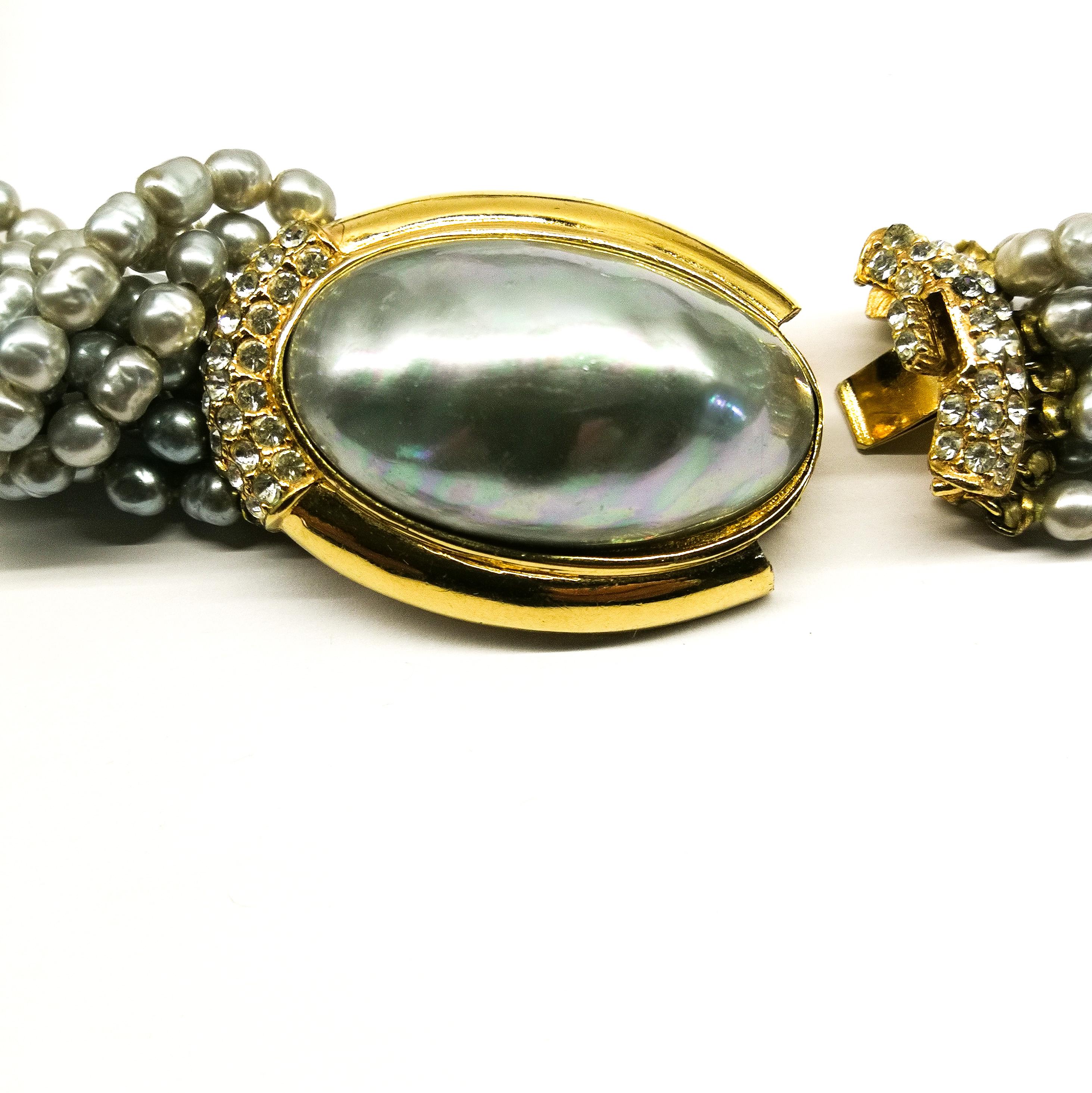 Collier Ciner en perles baroques grises douces et cristaux transparents, années 1980 en vente 3
