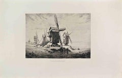 Moulins dans le pas de Calais - Etching by A. Sogé - 1860s