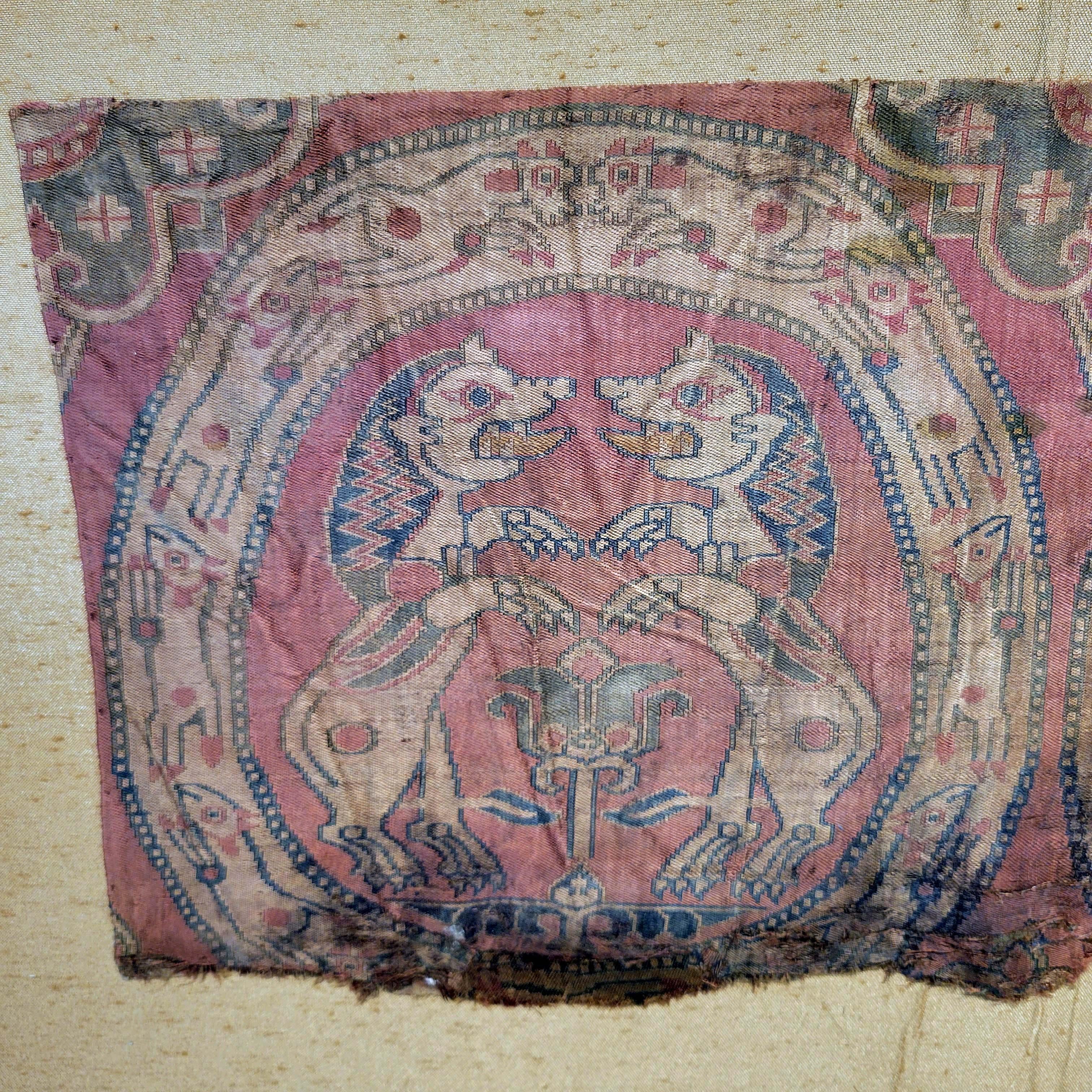 Tajikistani Sogdian Silk Samite Fragment with Confronting Lions, Central Asia, 7th-9th C For Sale