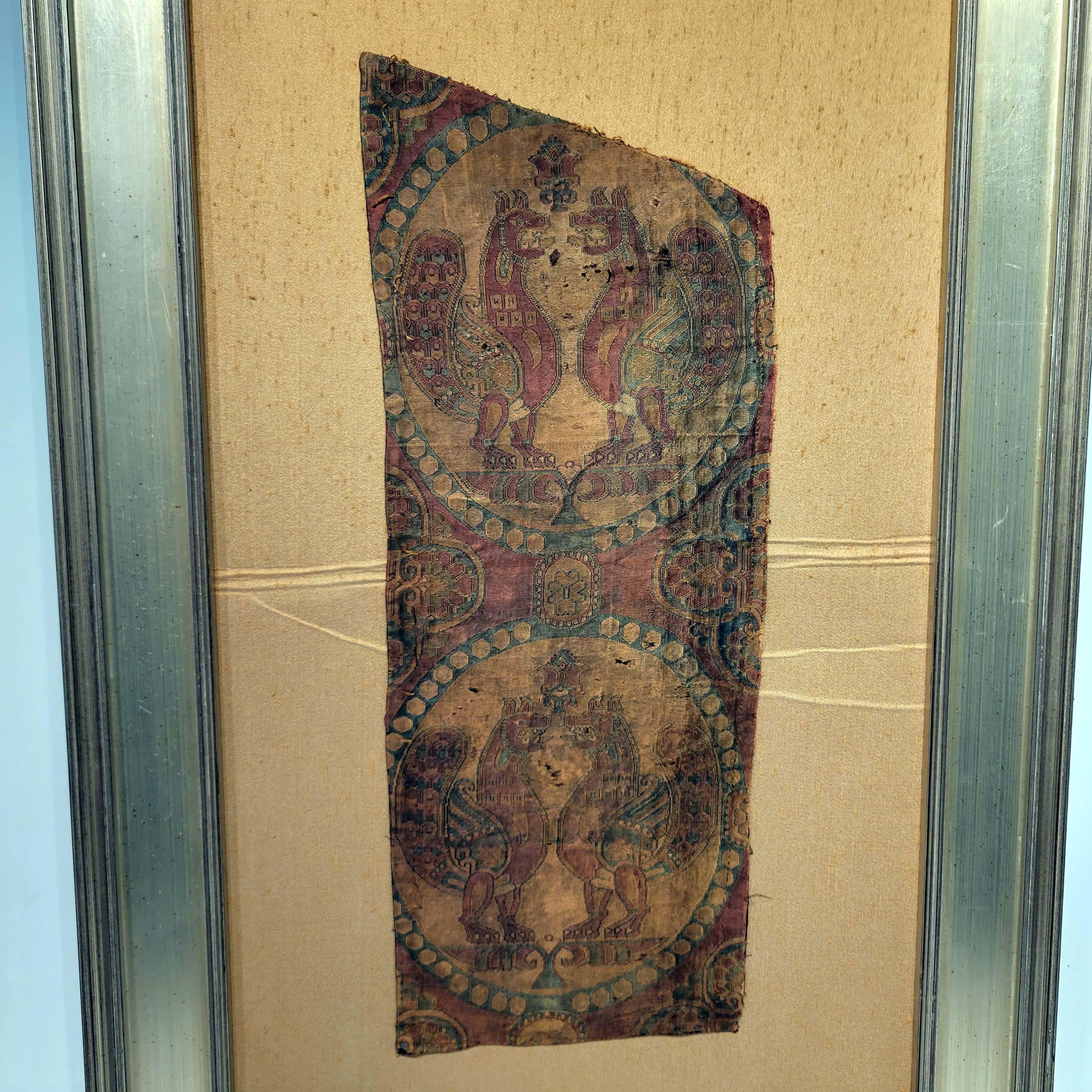 Classical Greek Sogdian Silk Samite Fragment with Confronting Pheasants, Central Asia, 8th C. For Sale