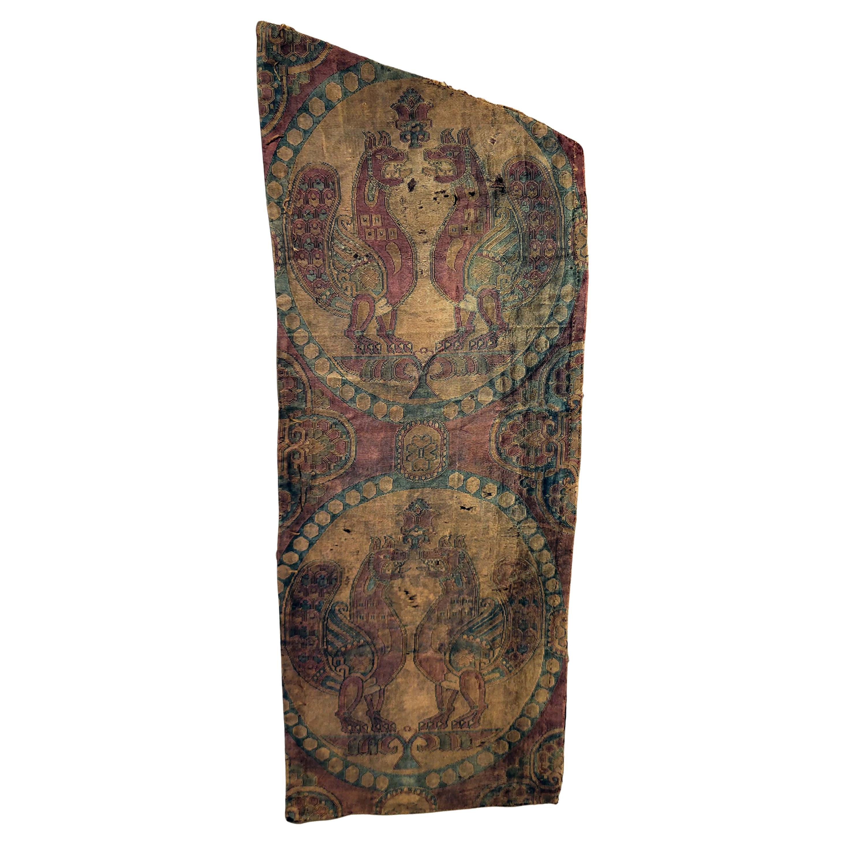 Sogdian Silk Samite Fragment with Confronting Pheasants, Central Asia, 8th C. For Sale