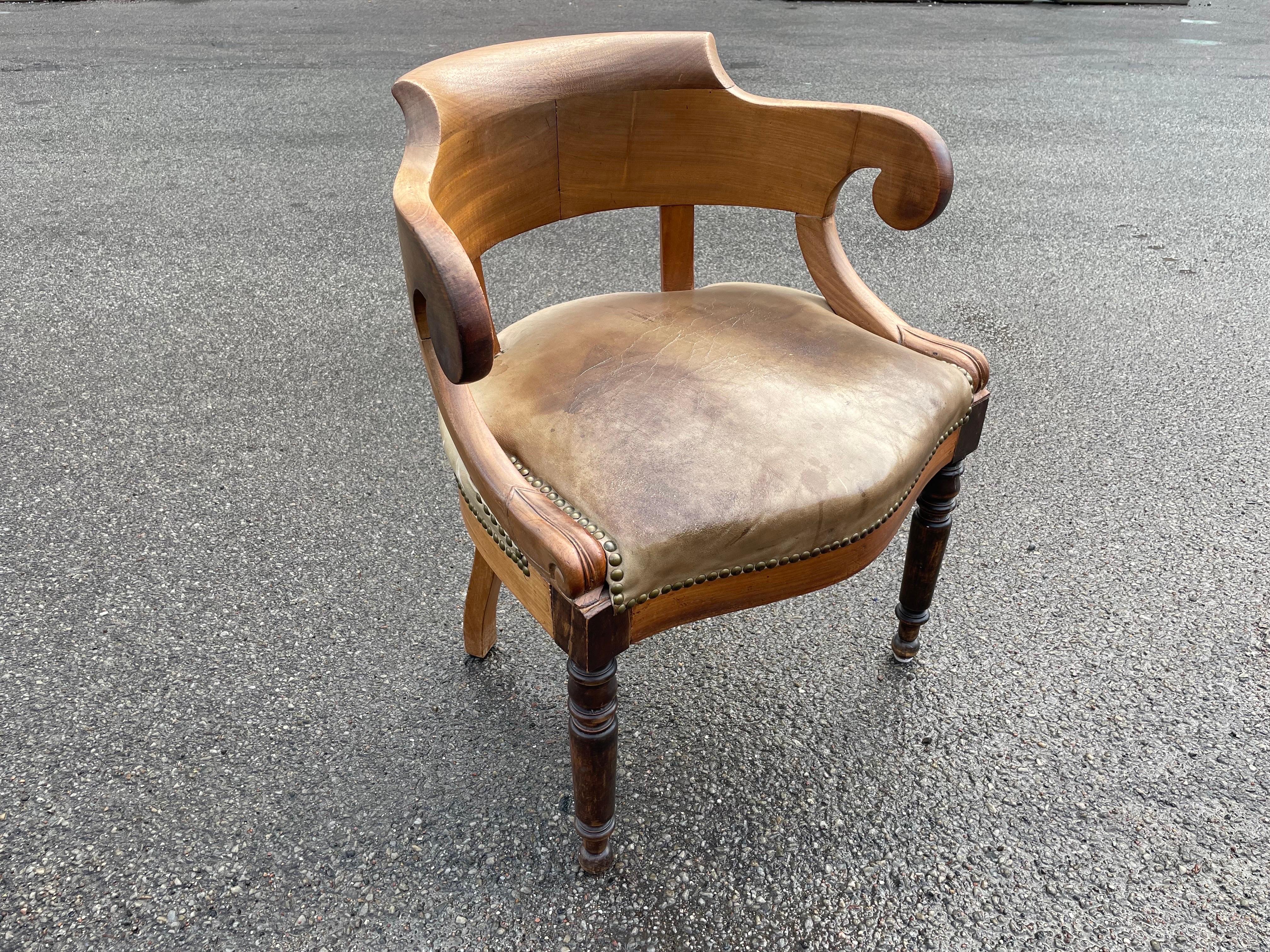 Walnut Solid Antique 19th Century Armchair in Louis Philippe Style For Sale