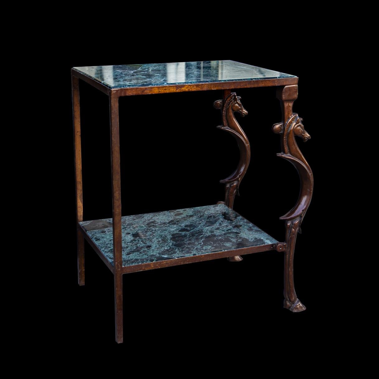 Neoclassical A SOLID BRONZE AND VERDE MARBLE SEAHORSE TABLE FROM CLARIDGE'S LONDON - c1950s For Sale