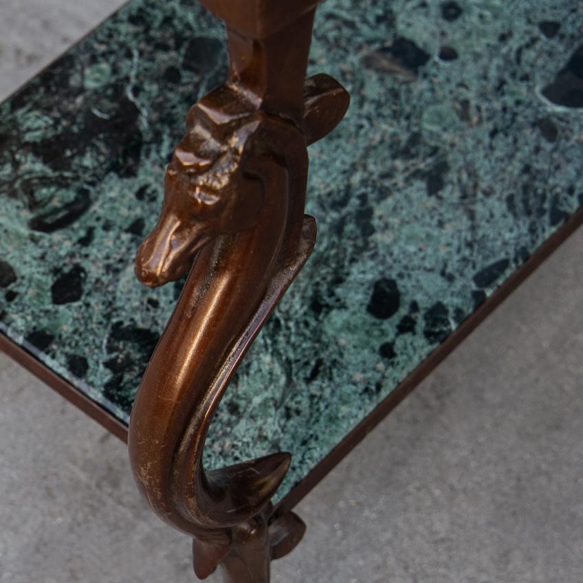 A SOLID BRONZE AND VERDE MARBLE SEAHORSE TABLE FROM CLARIDGE'S LONDON - c1950s In Good Condition For Sale In London, GB