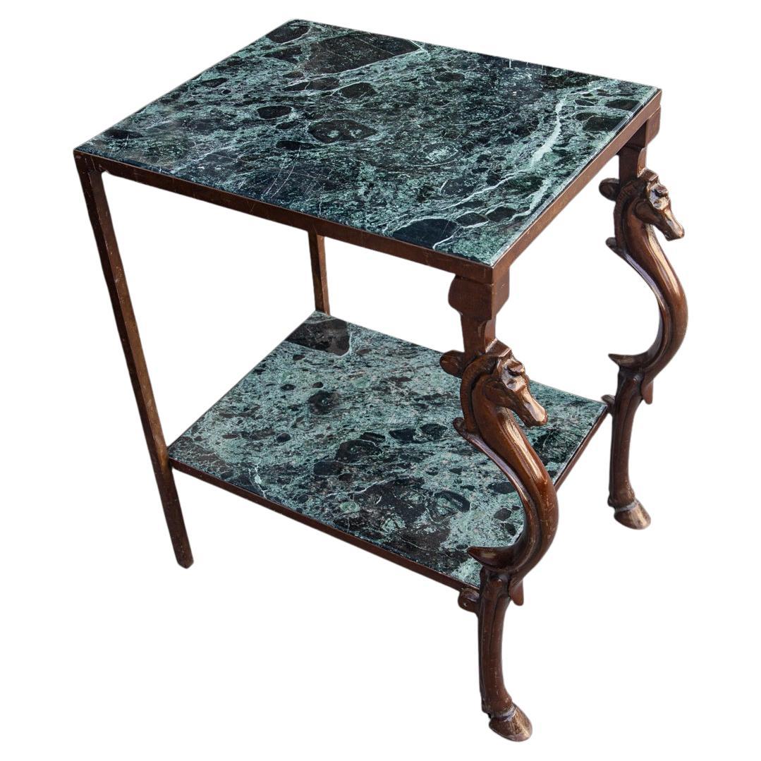 A SOLID BRONZE AND VERDE MARBLE SEAHORSE TABLE FROM CLARIDGE'S LONDON - c1950s For Sale